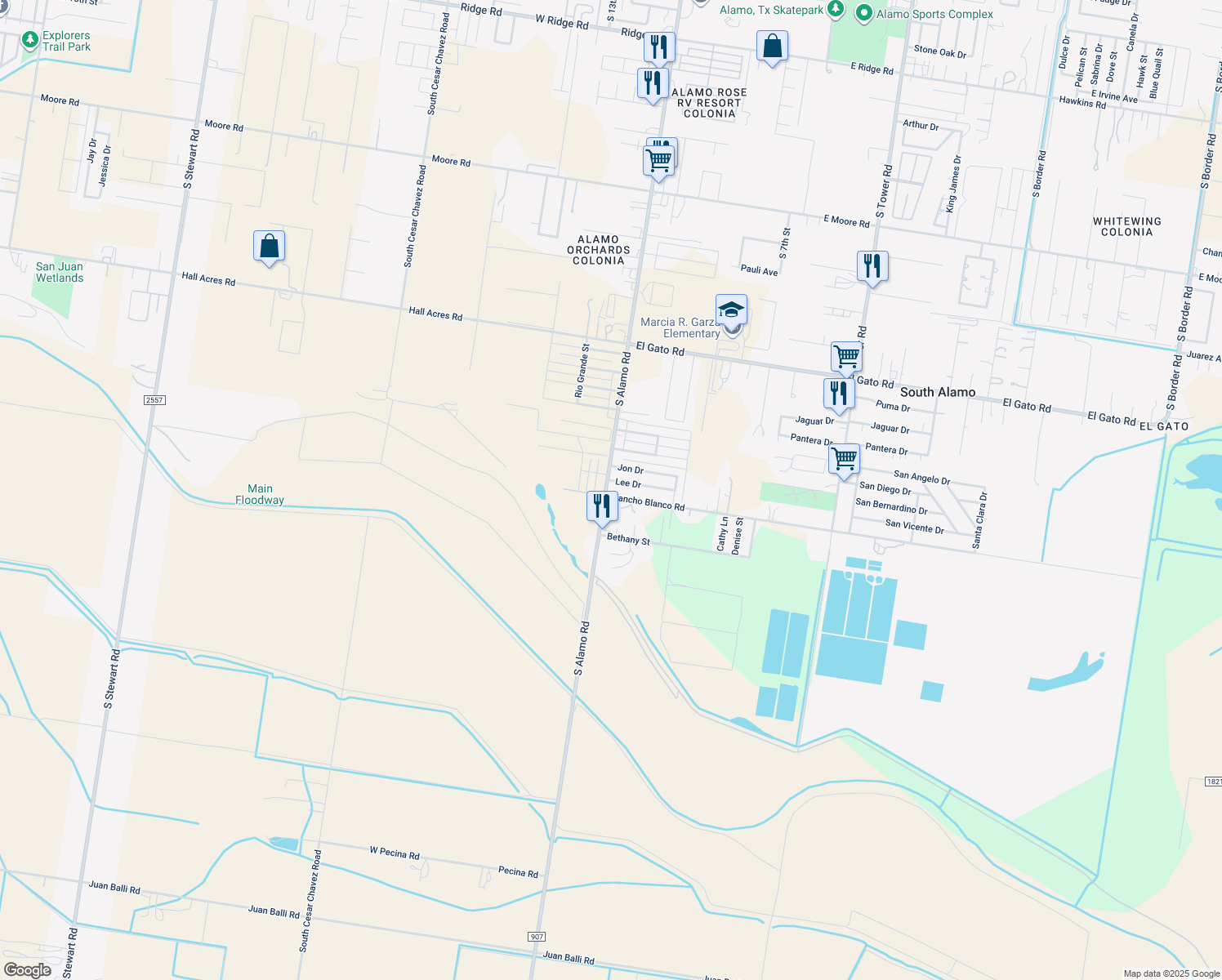 map of restaurants, bars, coffee shops, grocery stores, and more near 1020 Rancho Blanco Rd in Alamo