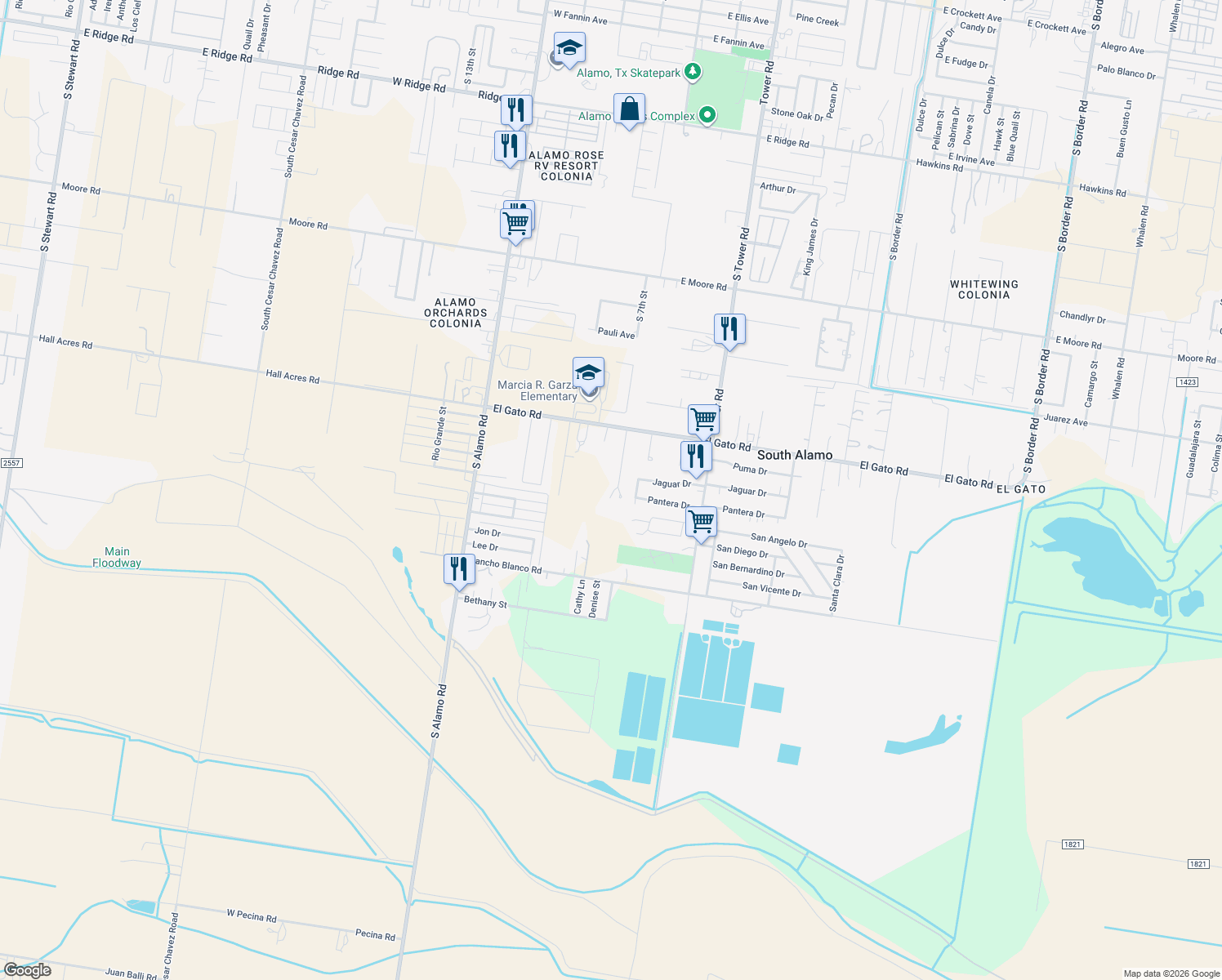 map of restaurants, bars, coffee shops, grocery stores, and more near 1335 Village Cir in Alamo