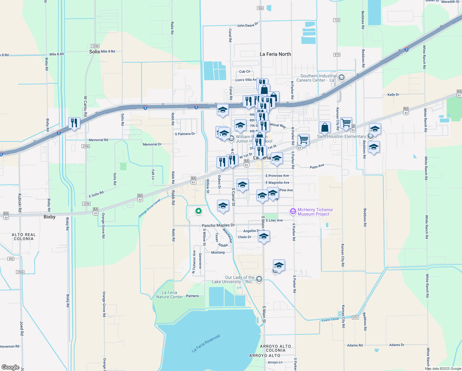 map of restaurants, bars, coffee shops, grocery stores, and more near 304 W Cypress Ave in La Feria