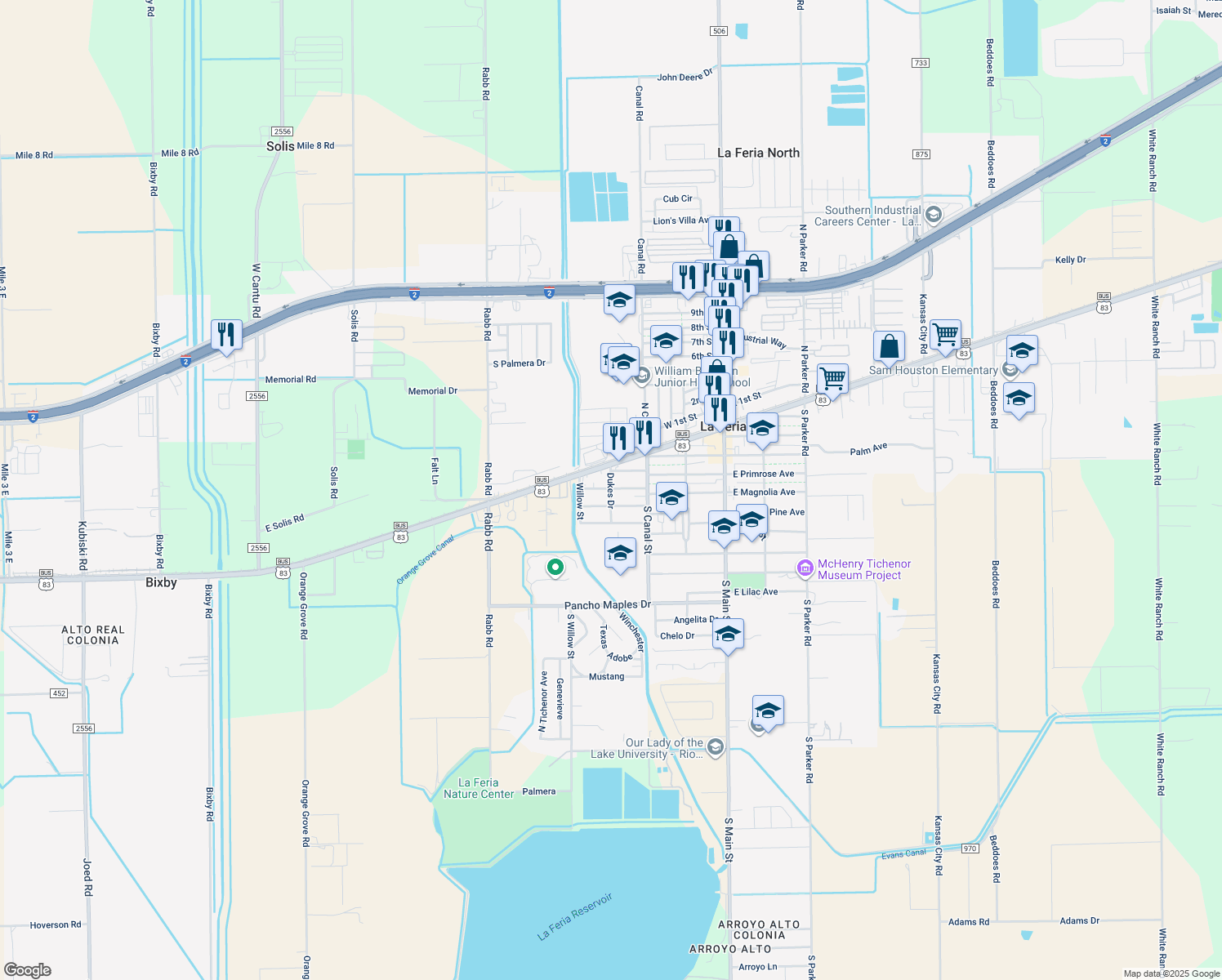 map of restaurants, bars, coffee shops, grocery stores, and more near 340 Dukes Dr in La Feria