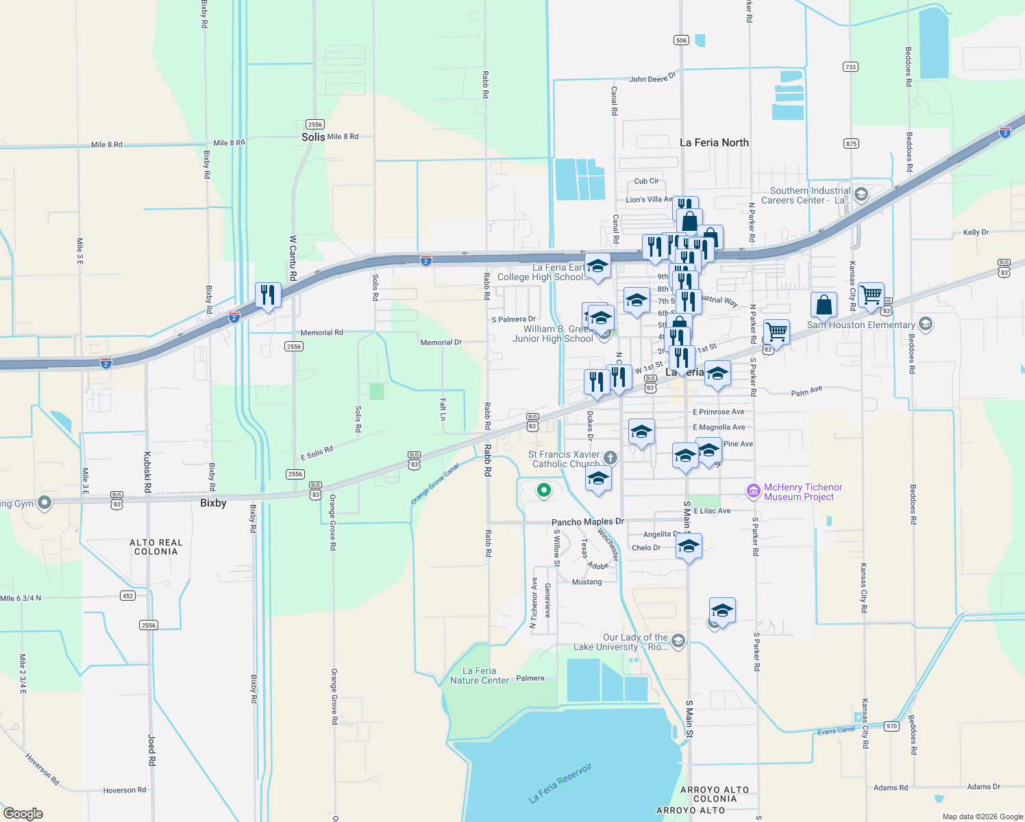 map of restaurants, bars, coffee shops, grocery stores, and more near 1113 Ruby Ln in La Feria