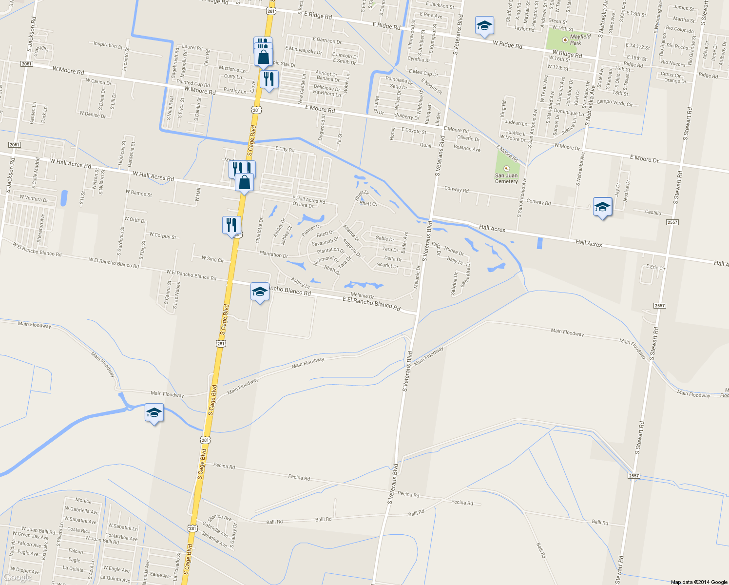 map of restaurants, bars, coffee shops, grocery stores, and more near 419 Melanie Drive in Pharr