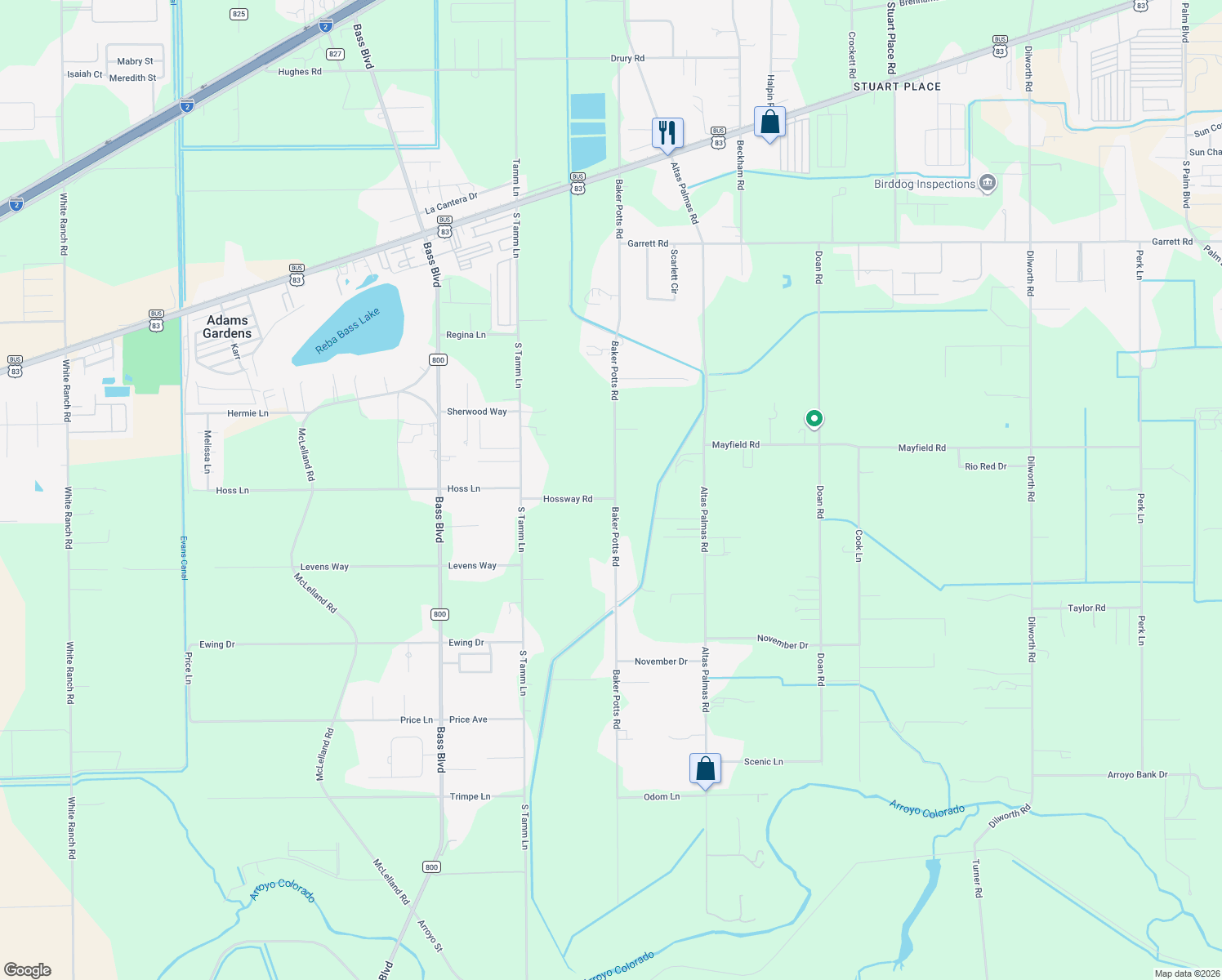 map of restaurants, bars, coffee shops, grocery stores, and more near 27584 Baker Potts Road in Harlingen