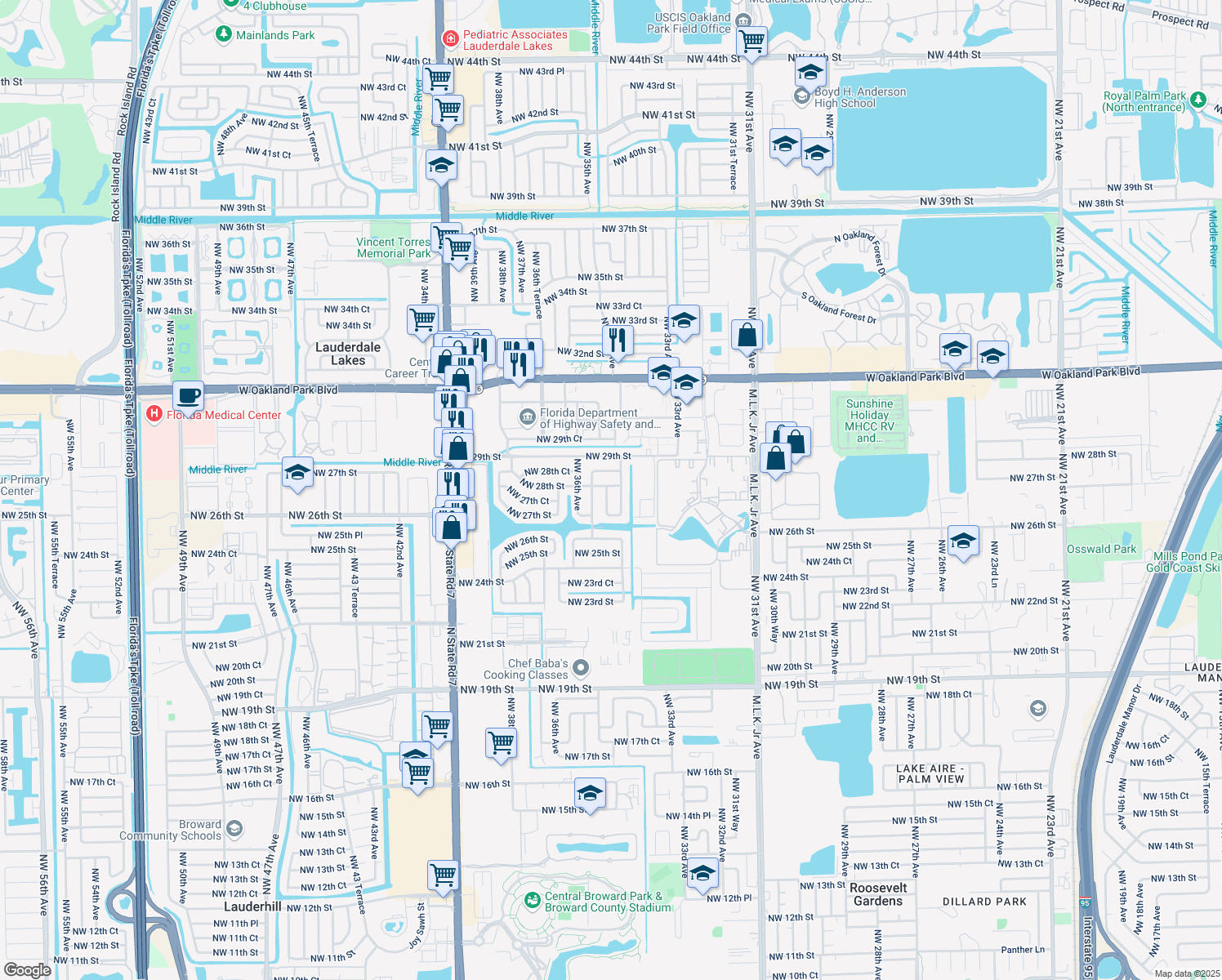 map of restaurants, bars, coffee shops, grocery stores, and more near 2790 Northwest 35th Avenue in Lauderdale Lakes