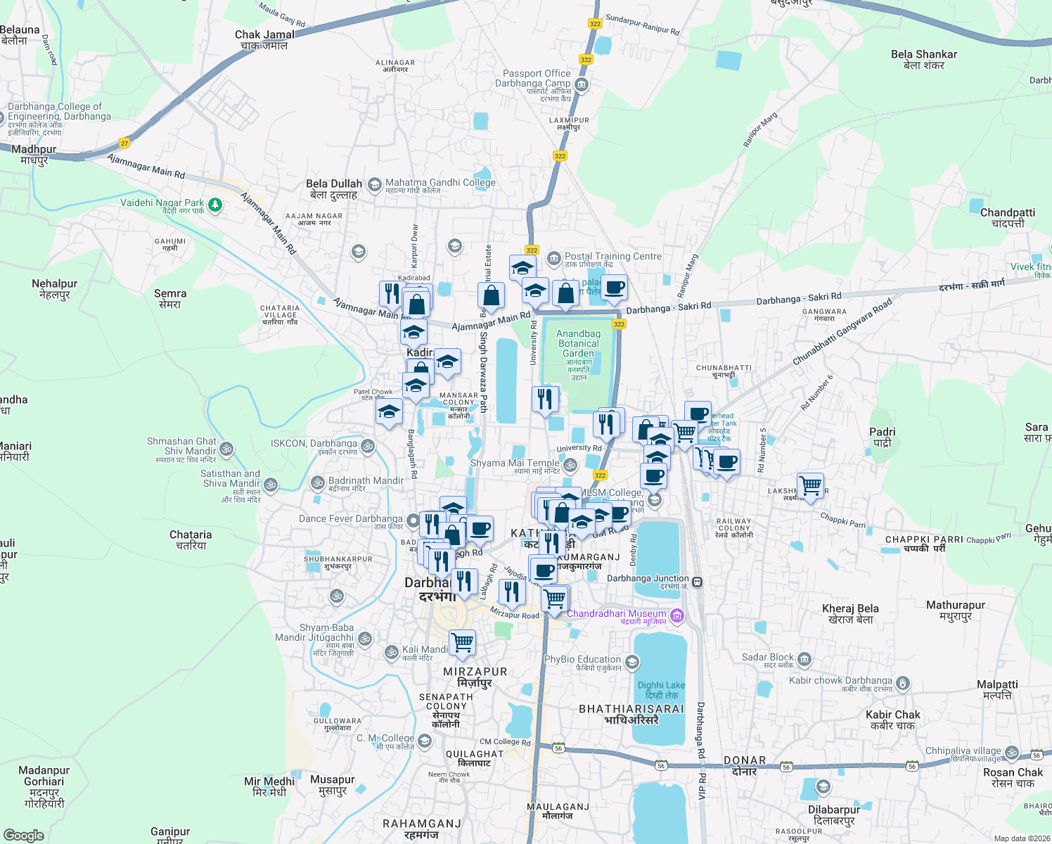 map of restaurants, bars, coffee shops, grocery stores, and more near in Darbhanga
