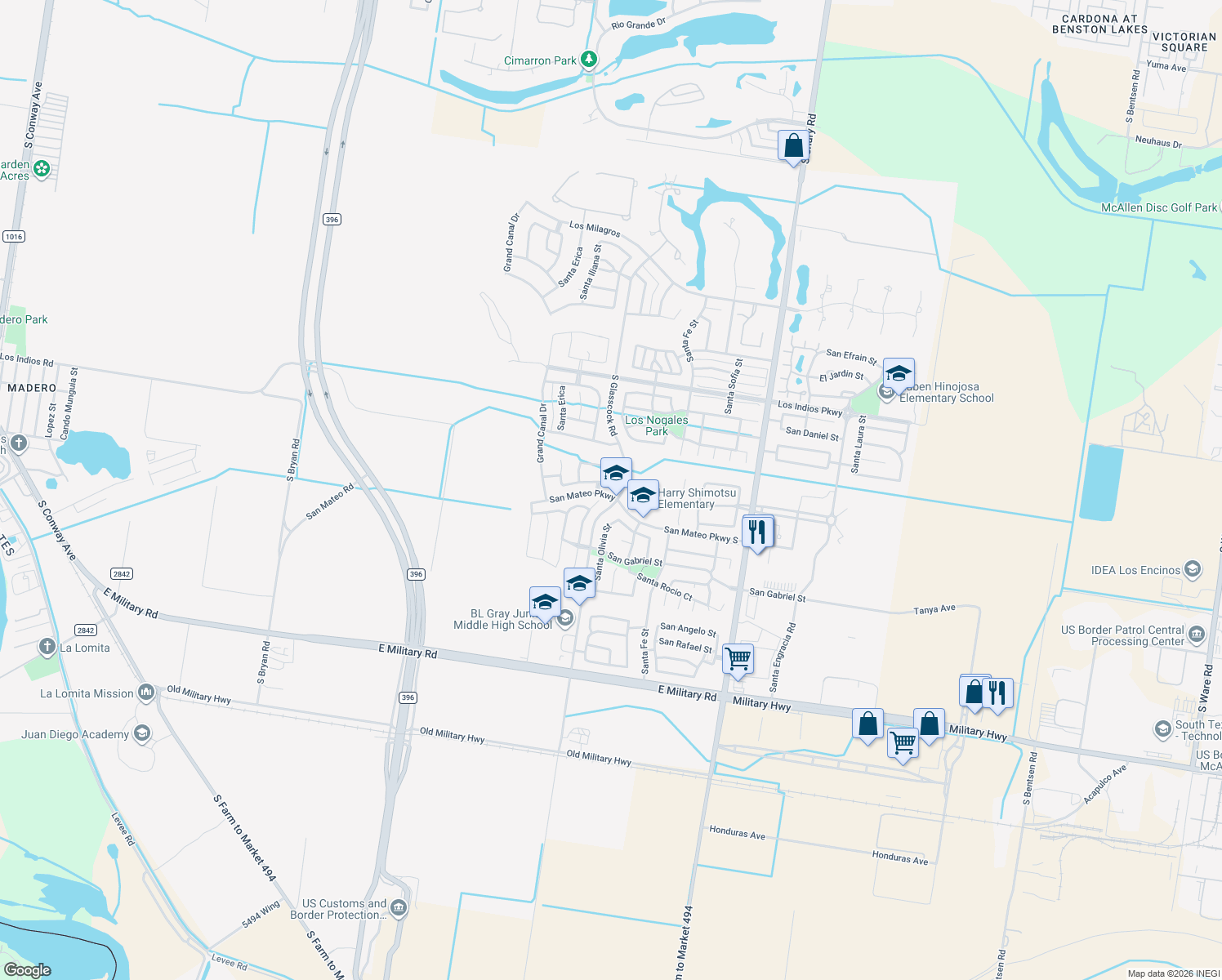 map of restaurants, bars, coffee shops, grocery stores, and more near 2808 San Eduardo in Mission