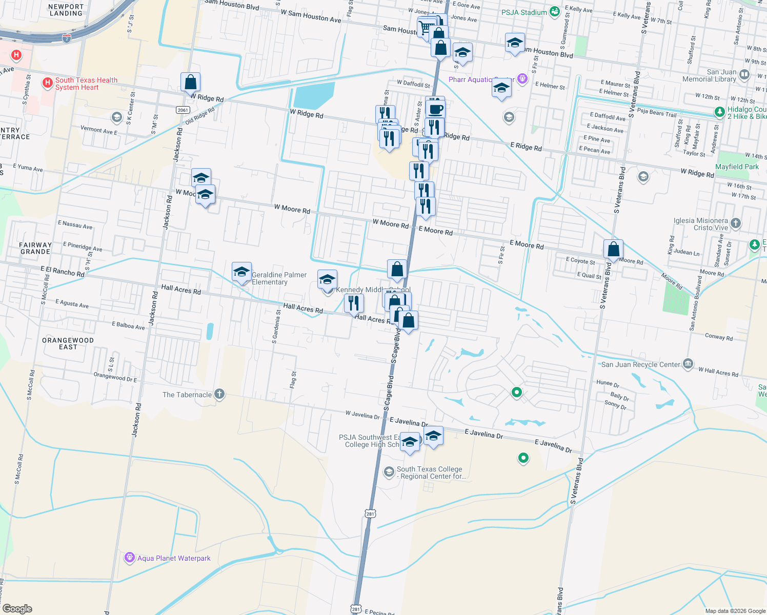 map of restaurants, bars, coffee shops, grocery stores, and more near 2406 Sailfish Ave in Pharr