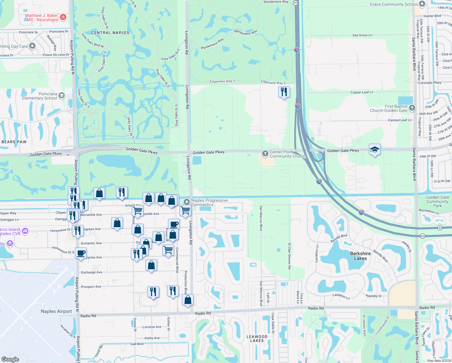 map of restaurants, bars, coffee shops, grocery stores, and more near 3211 68th Street Southwest in Naples