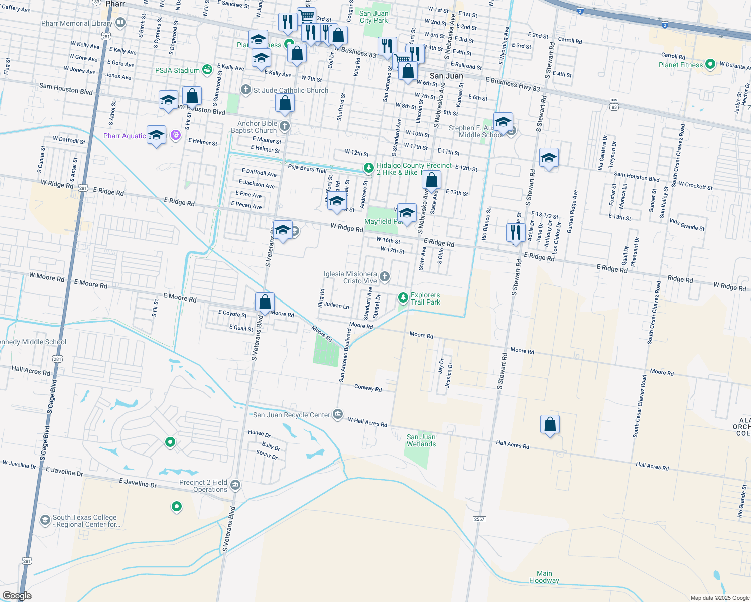 map of restaurants, bars, coffee shops, grocery stores, and more near 2006 Sunset Drive in San Juan