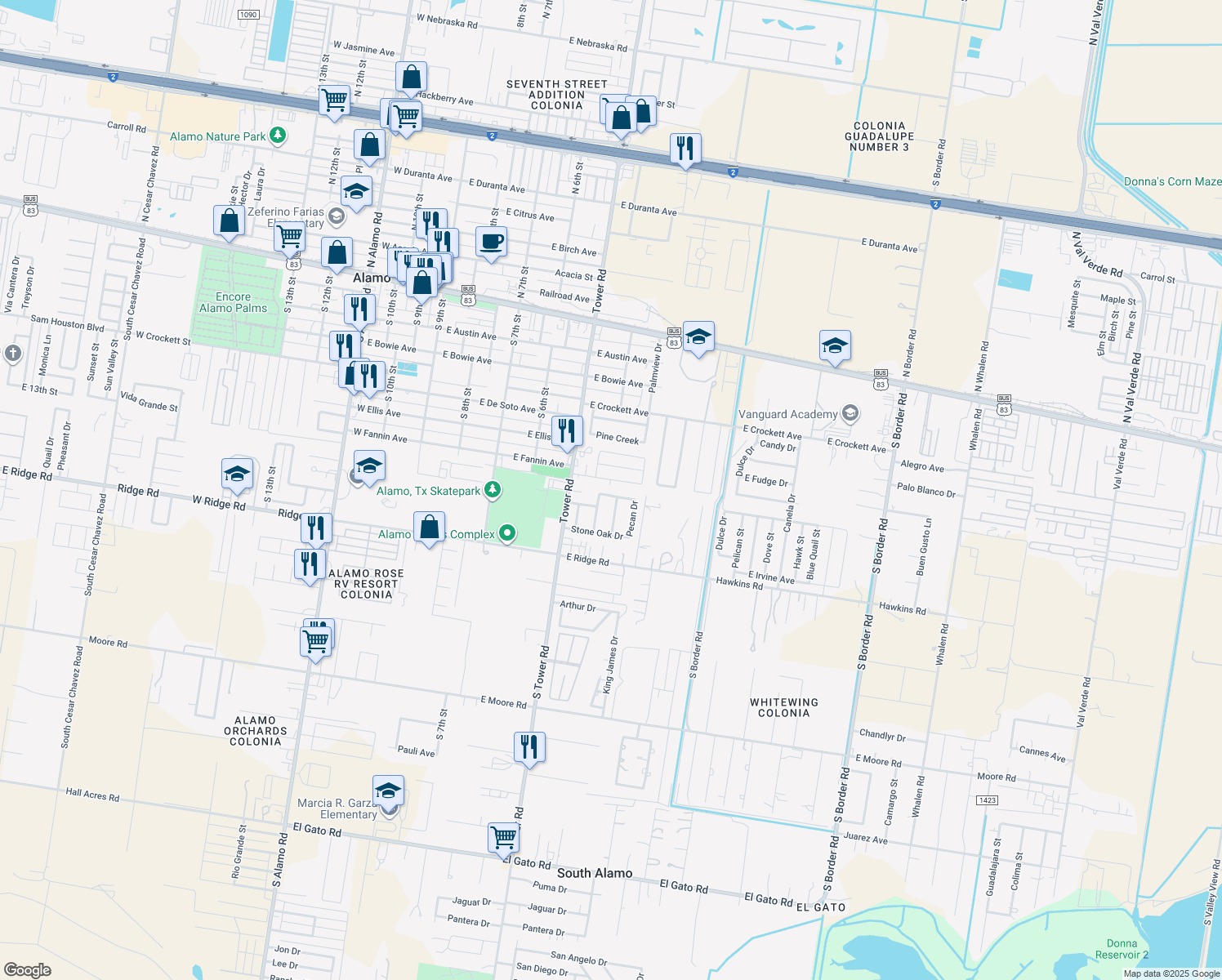 map of restaurants, bars, coffee shops, grocery stores, and more near 418 Spanish Oak Dr in Alamo