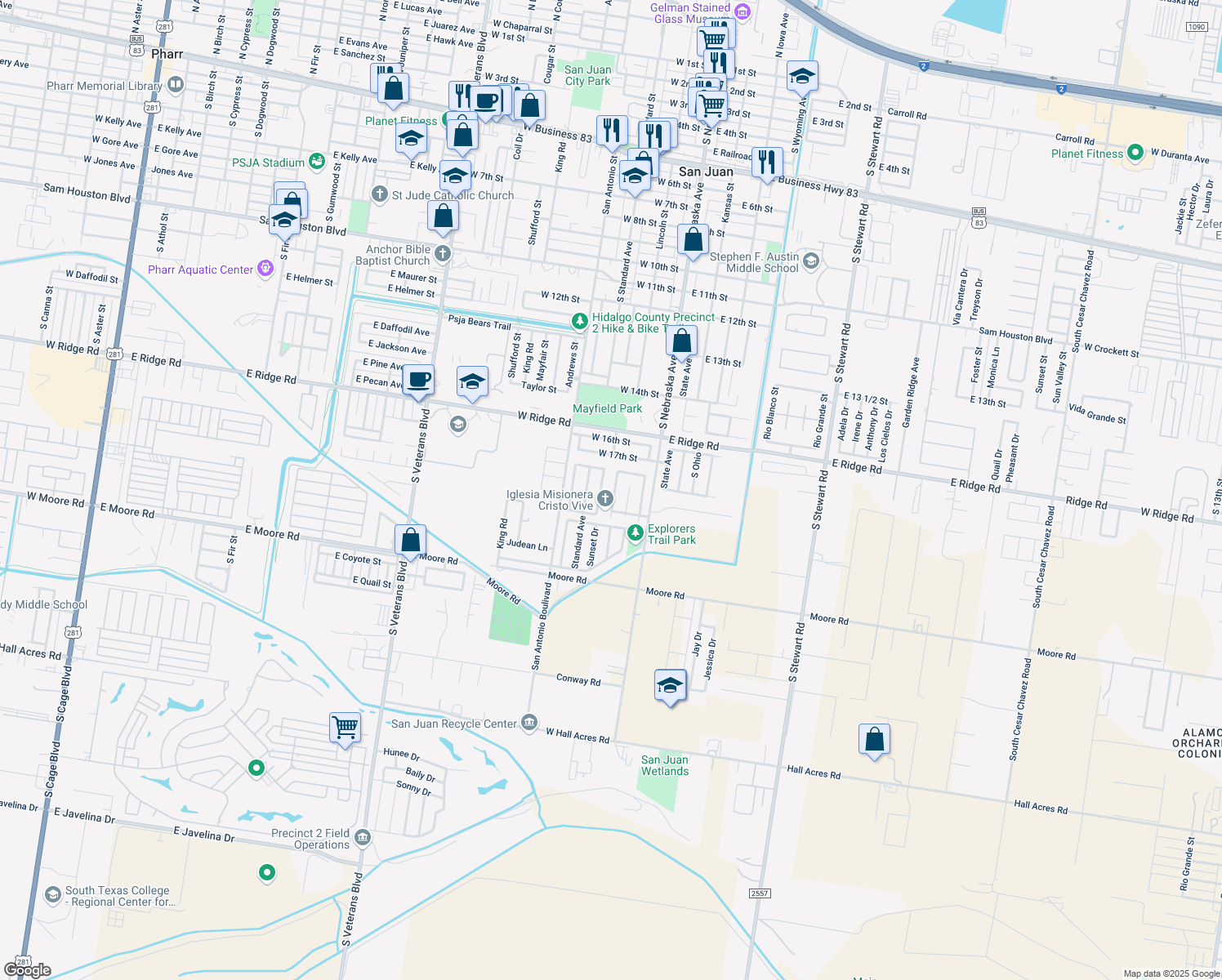 map of restaurants, bars, coffee shops, grocery stores, and more near 1612 Jonathon Drive in San Juan