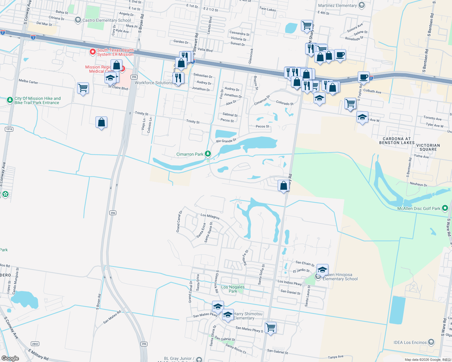 map of restaurants, bars, coffee shops, grocery stores, and more near 821 Rio Grande Drive in Mission