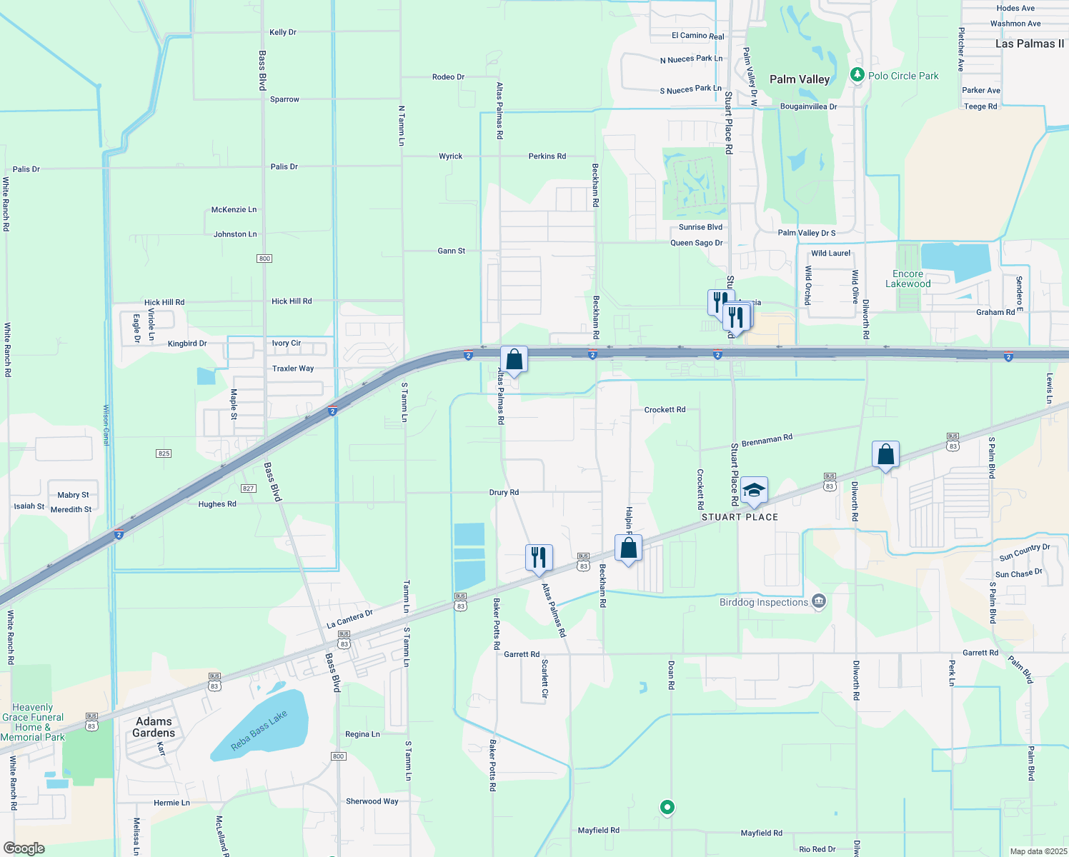 map of restaurants, bars, coffee shops, grocery stores, and more near 8205 Hidden Dr in Harlingen