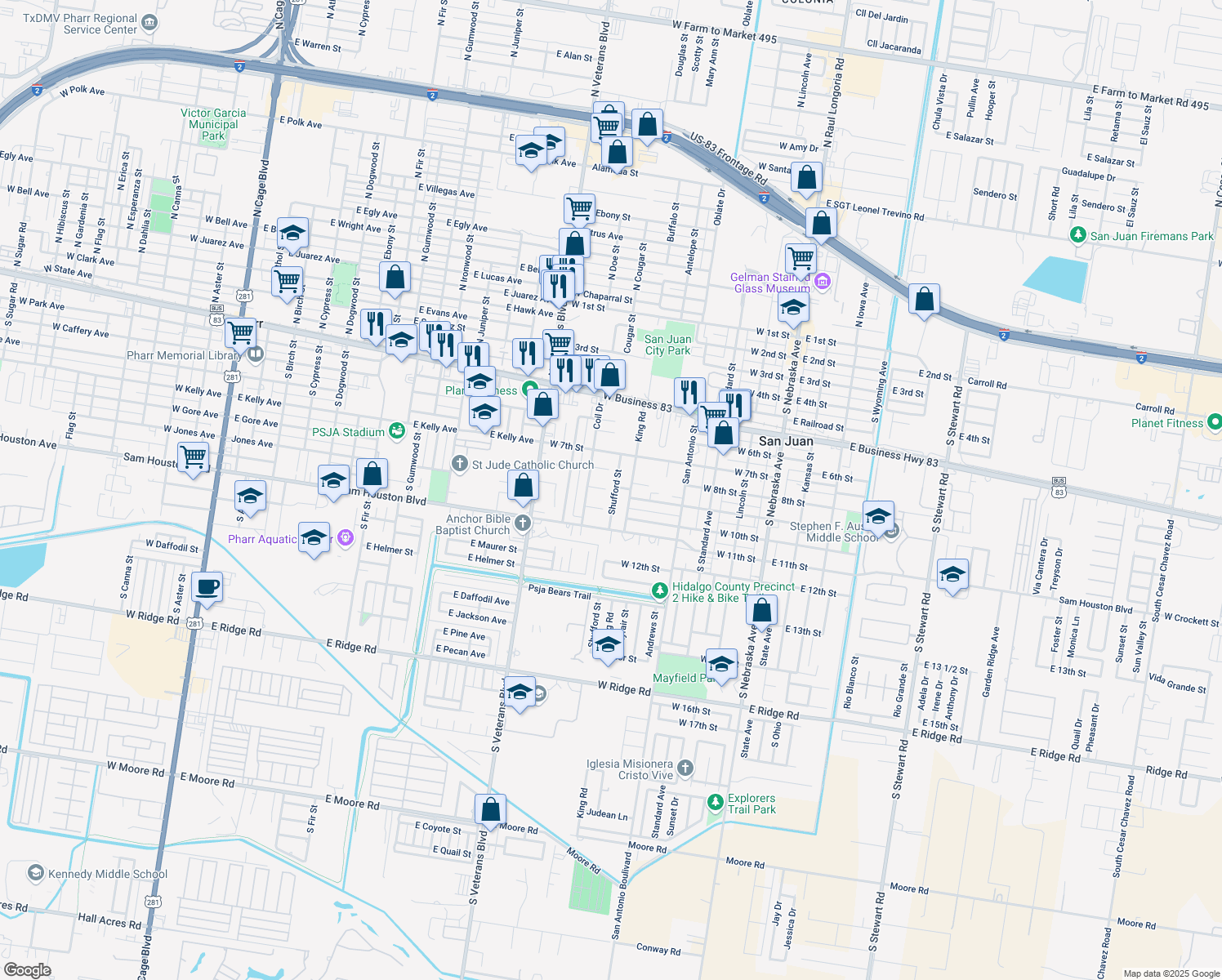 map of restaurants, bars, coffee shops, grocery stores, and more near 810 Shufford Street in San Juan