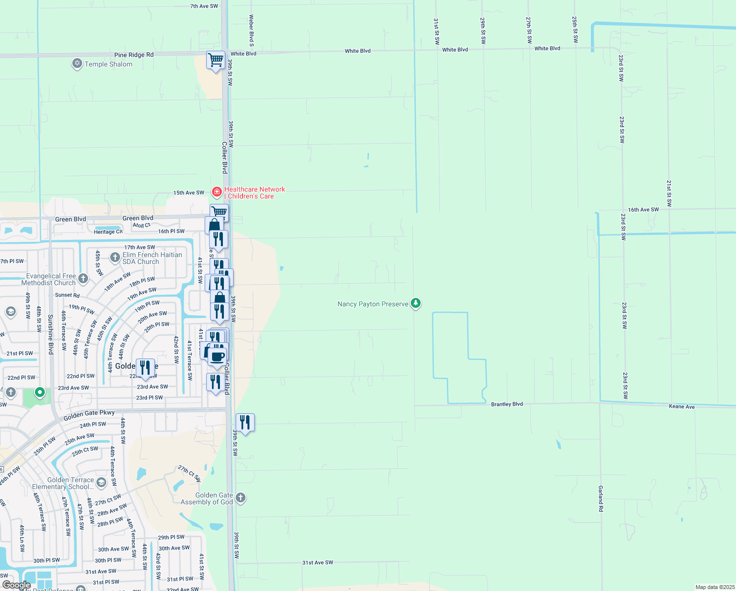 map of restaurants, bars, coffee shops, grocery stores, and more near 3420 19th Avenue Southwest in Naples