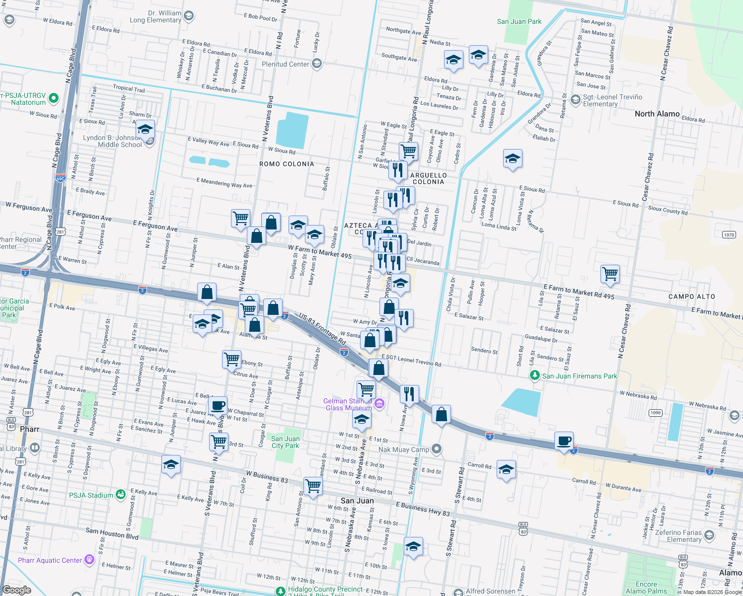 map of restaurants, bars, coffee shops, grocery stores, and more near 114 W Salazar St in San Juan