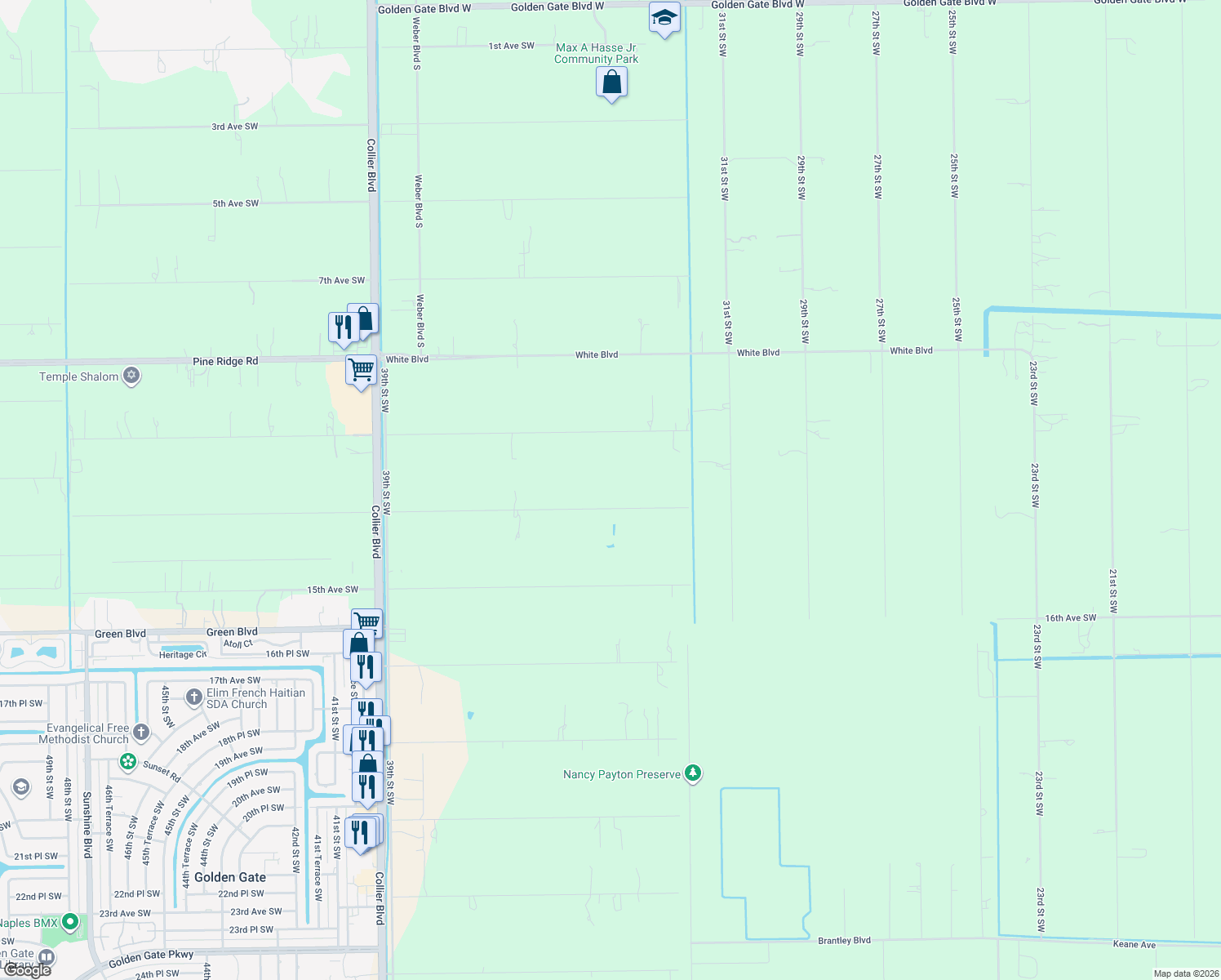 map of restaurants, bars, coffee shops, grocery stores, and more near 3411 13th Avenue Southwest in Naples