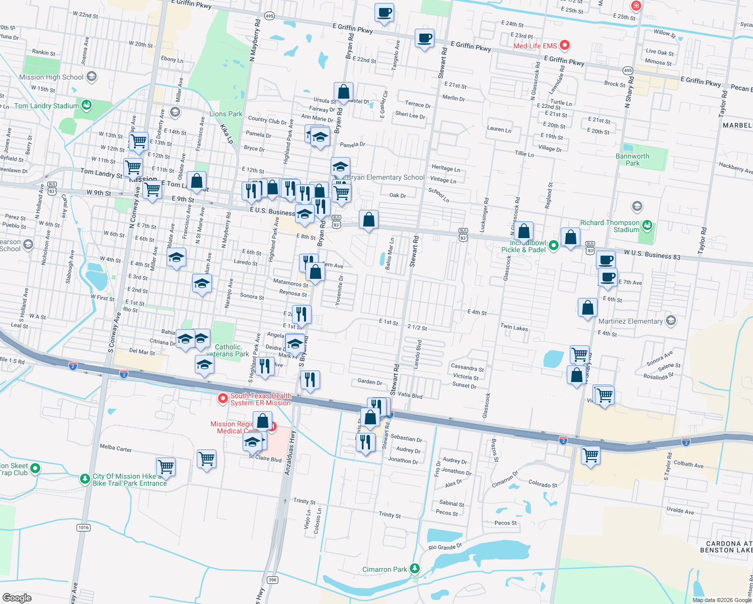 map of restaurants, bars, coffee shops, grocery stores, and more near 412 Saturn St in Mission