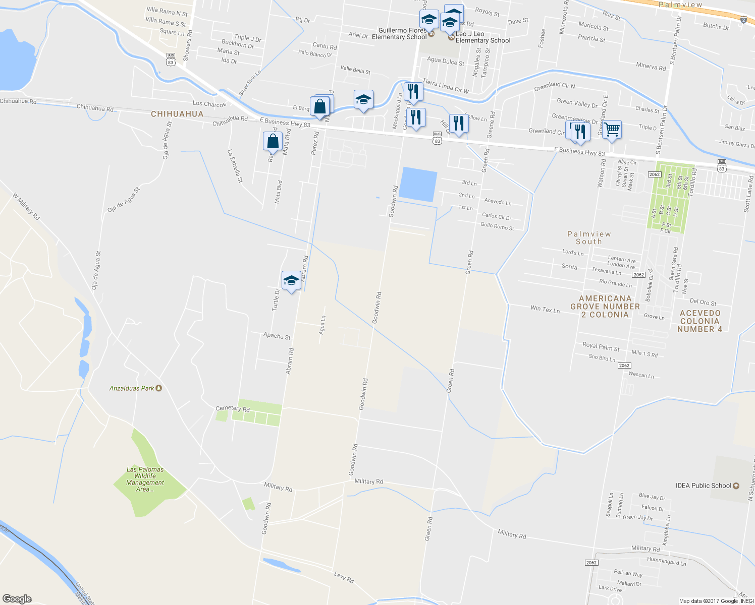 map of restaurants, bars, coffee shops, grocery stores, and more near Goodwin Road in Mission