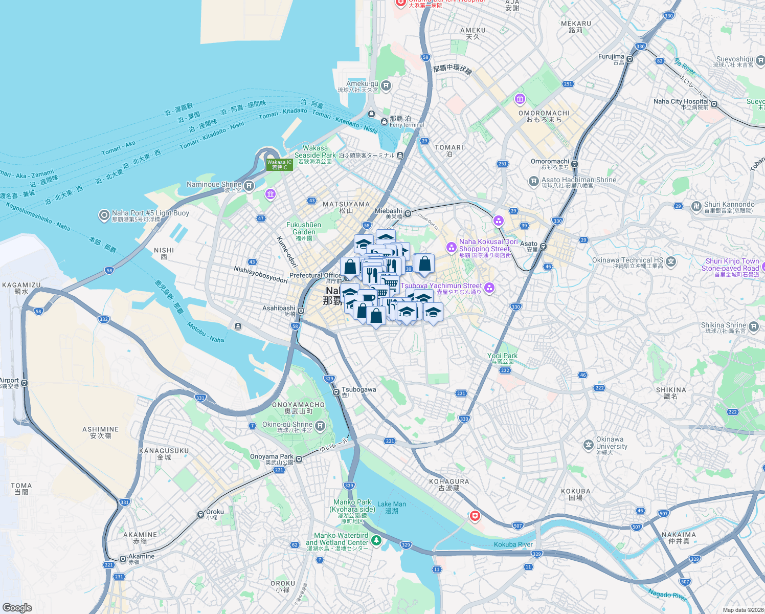 map of restaurants, bars, coffee shops, grocery stores, and more near  in Naha-shi