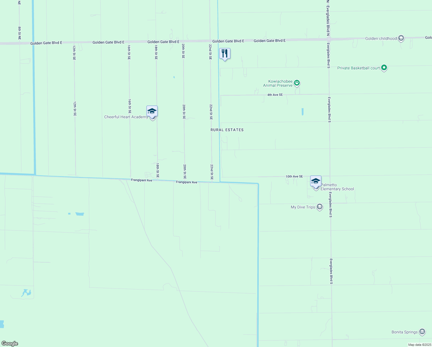 map of restaurants, bars, coffee shops, grocery stores, and more near 1020 22nd Street Southeast in Naples
