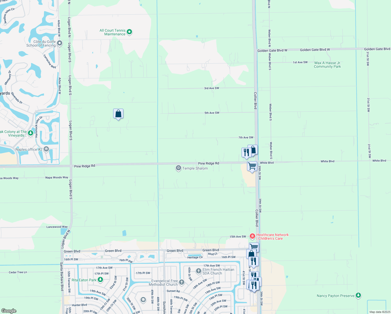 map of restaurants, bars, coffee shops, grocery stores, and more near 4461 Pine Ridge Road in Naples