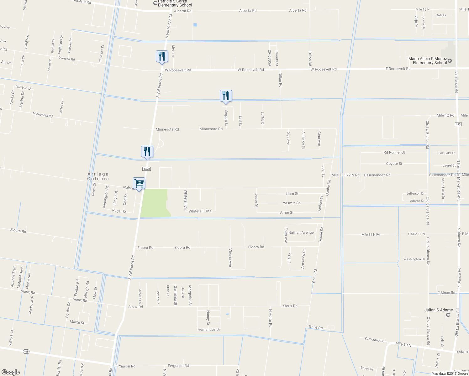 map of restaurants, bars, coffee shops, grocery stores, and more near 705 Earling Road in Donna