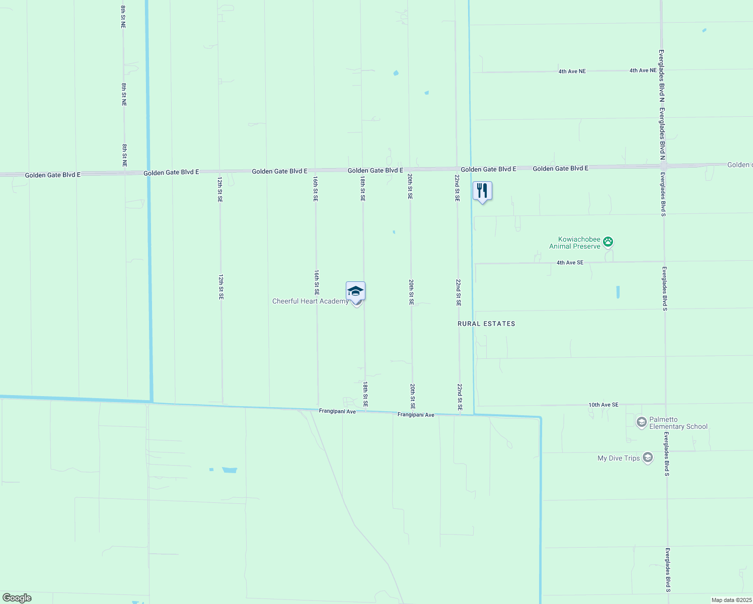 map of restaurants, bars, coffee shops, grocery stores, and more near 560 18th Street Southeast in Naples