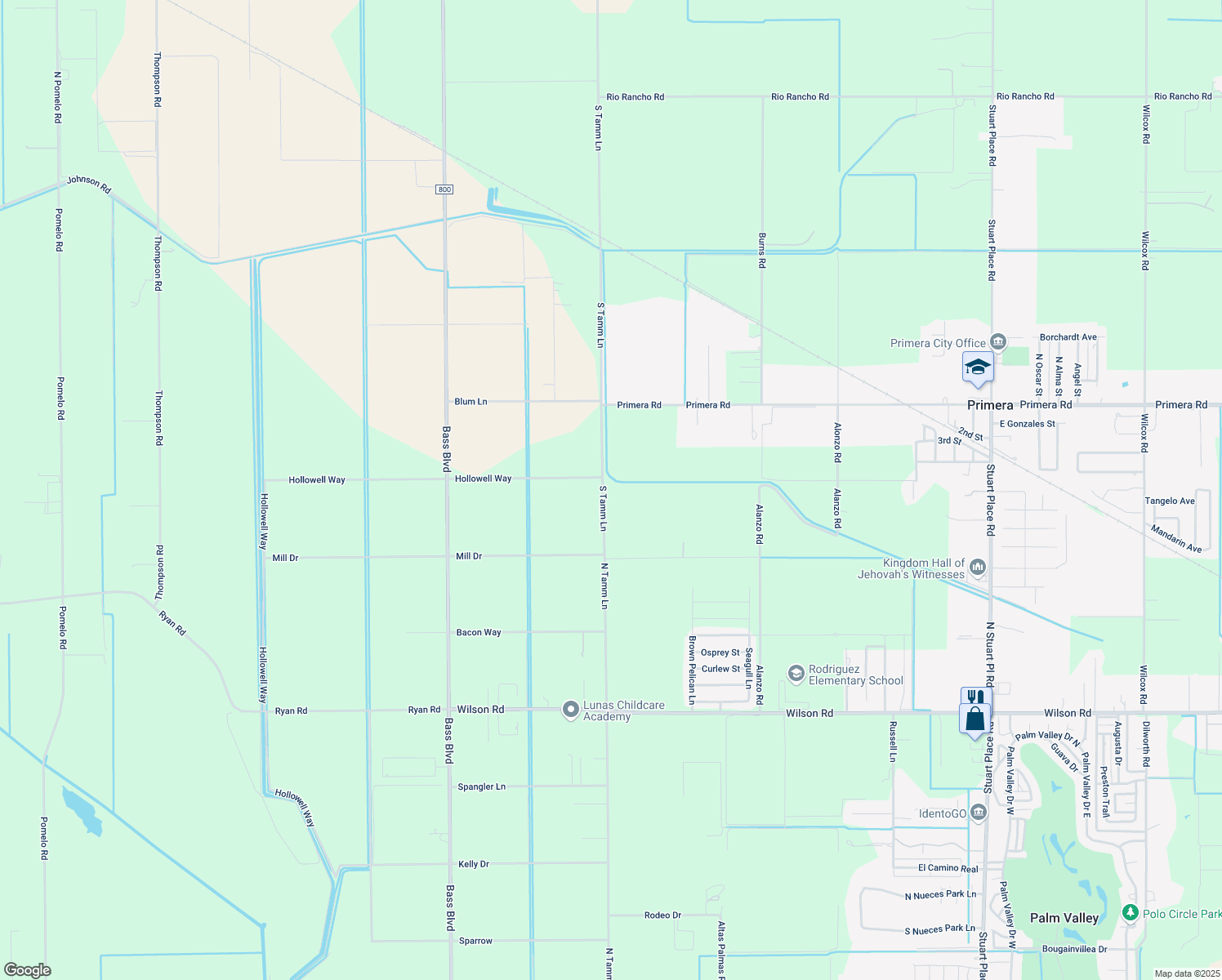 map of restaurants, bars, coffee shops, grocery stores, and more near 23241 South Tamm Lane in Harlingen