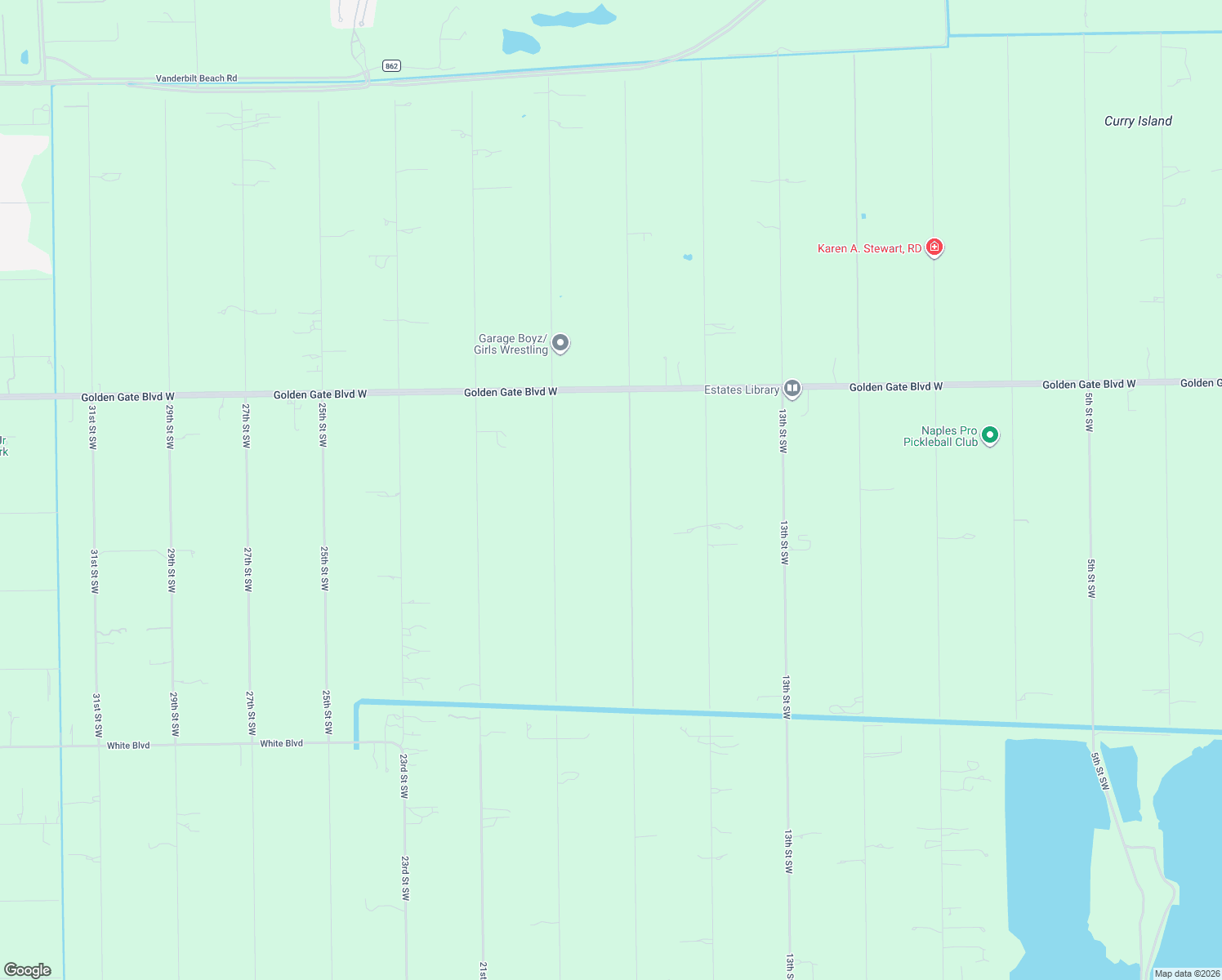 map of restaurants, bars, coffee shops, grocery stores, and more near 261 17th Street Southwest in Naples