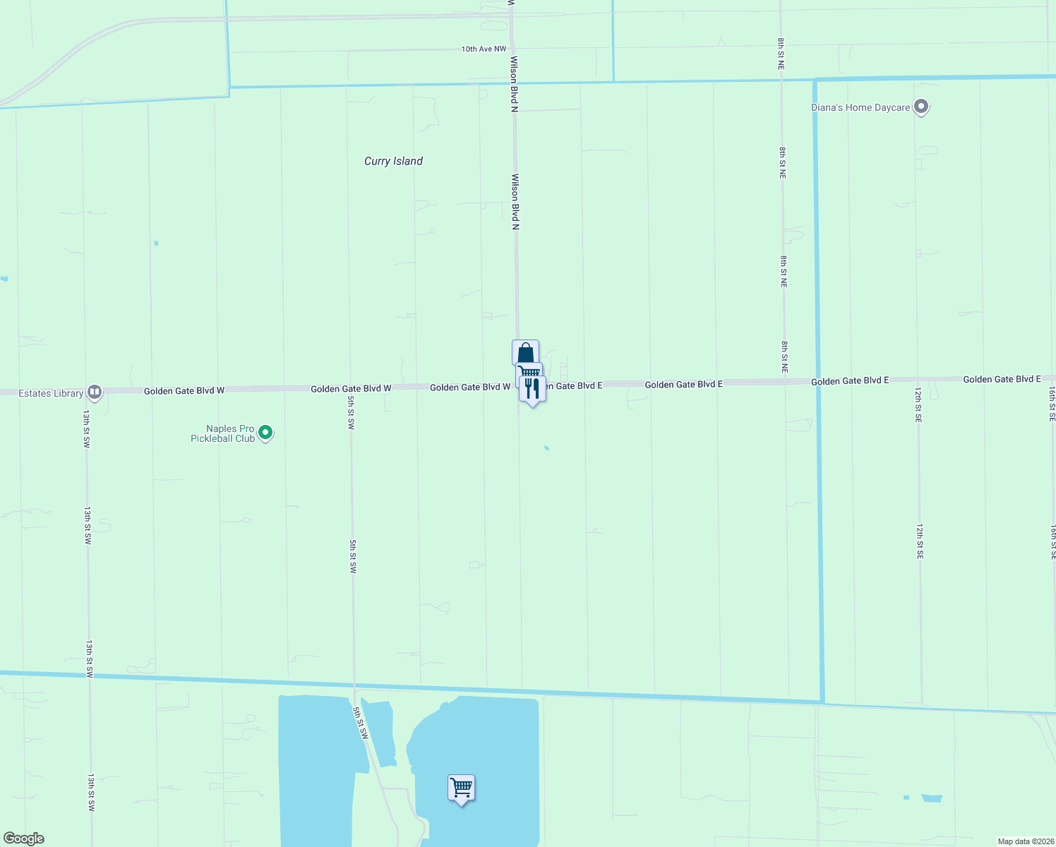 map of restaurants, bars, coffee shops, grocery stores, and more near 110 Wilson Boulevard South in Naples