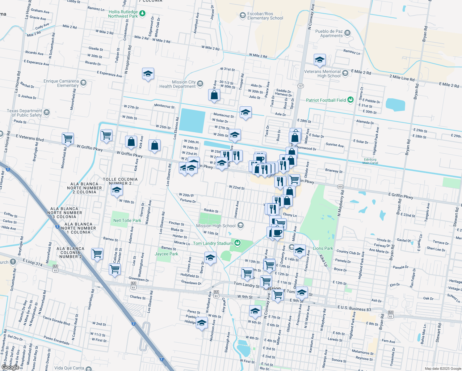 map of restaurants, bars, coffee shops, grocery stores, and more near 712 West 22nd Street in Mission