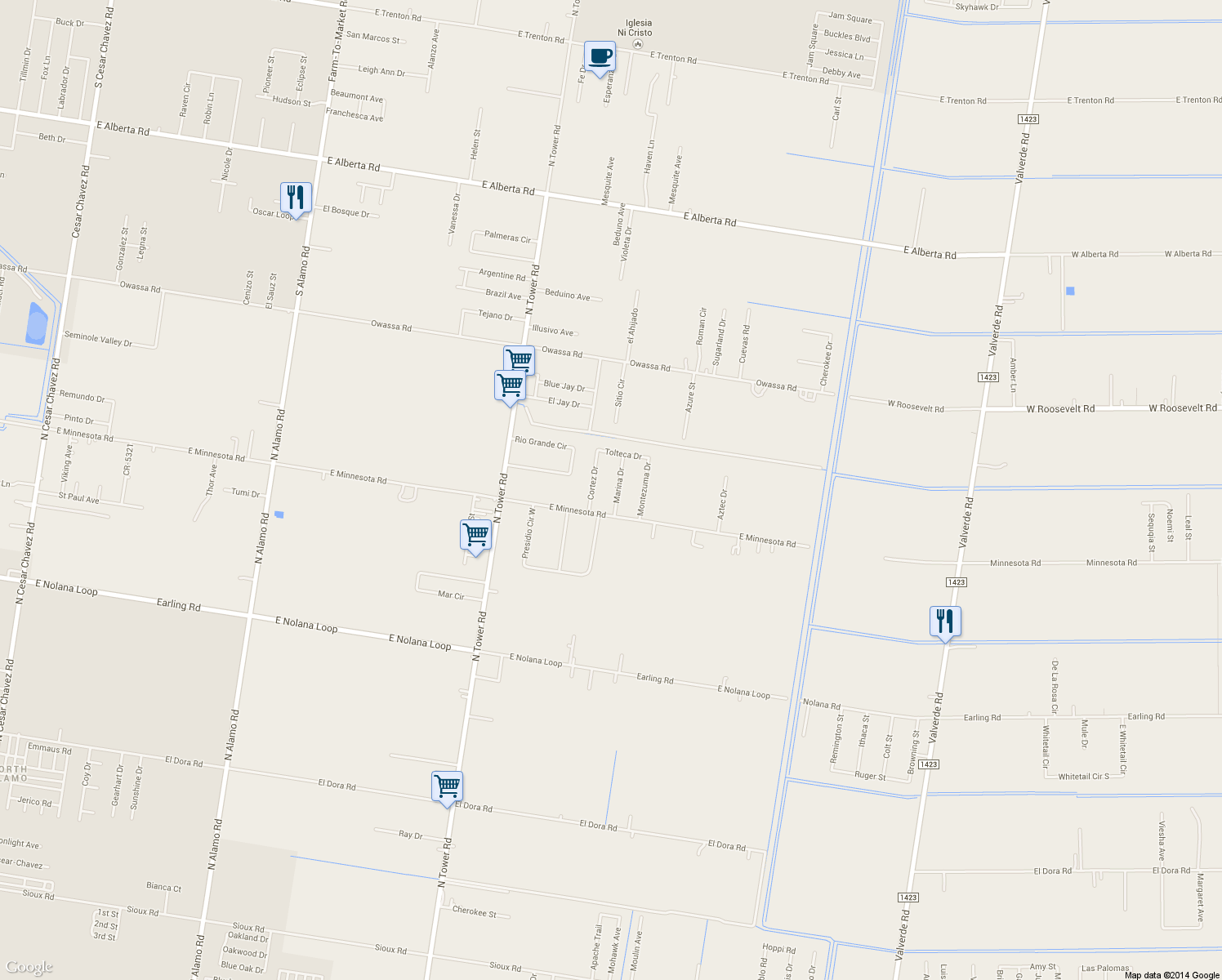 map of restaurants, bars, coffee shops, grocery stores, and more near 1813 Marina Dr in Alamo