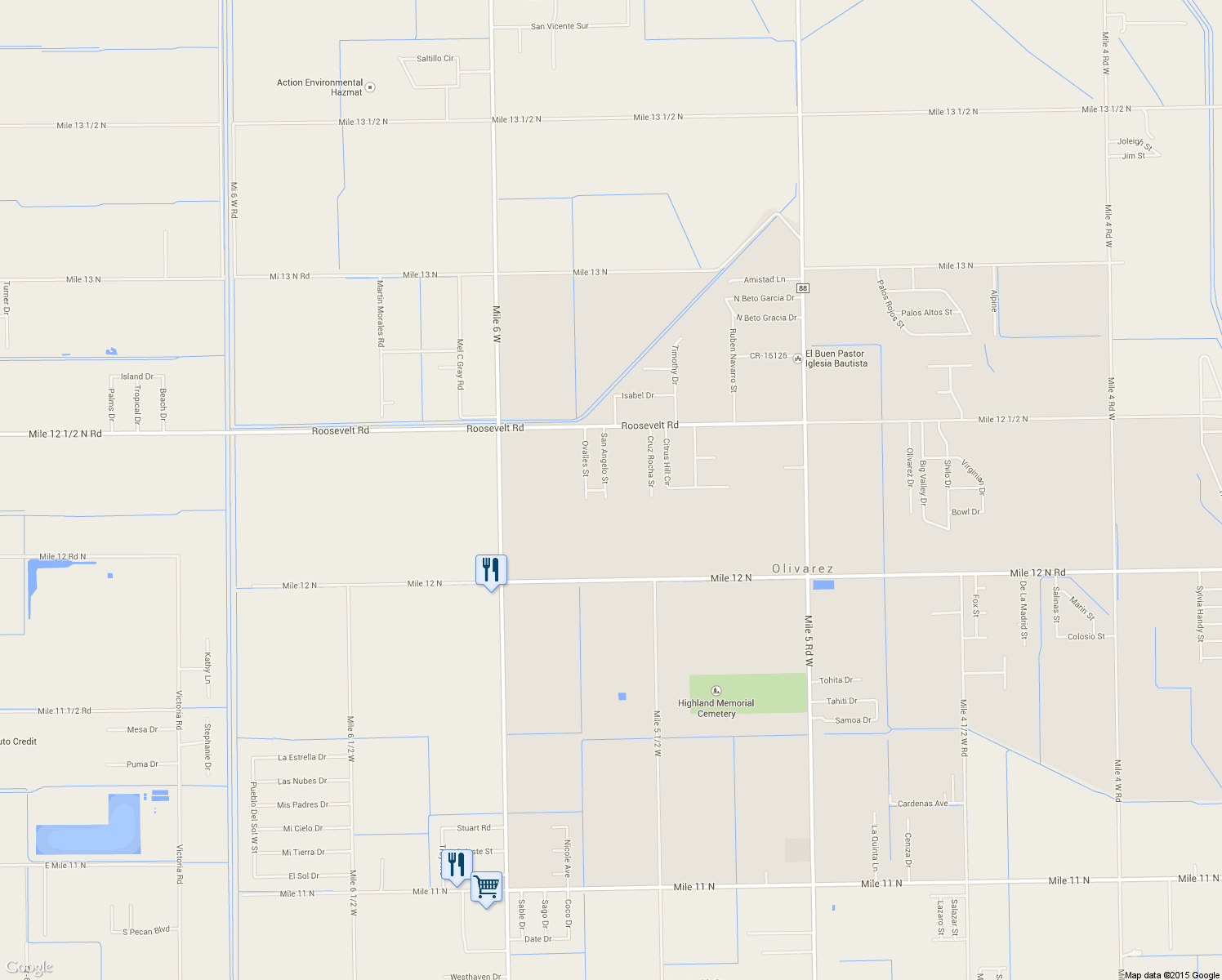 map of restaurants, bars, coffee shops, grocery stores, and more near 7712 San Angelo Street in Weslaco
