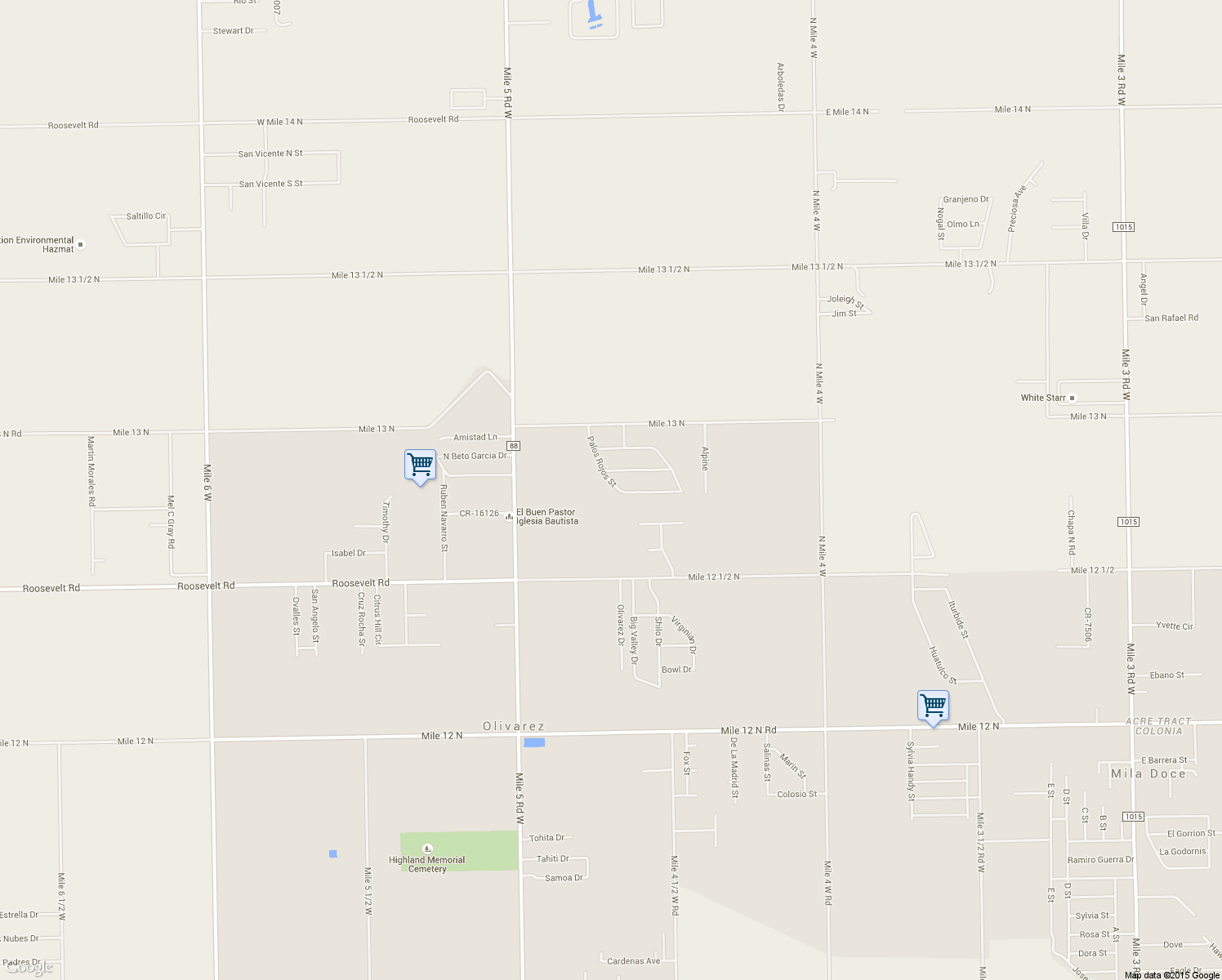 map of restaurants, bars, coffee shops, grocery stores, and more near 8607 Palos Rojos Street in Weslaco