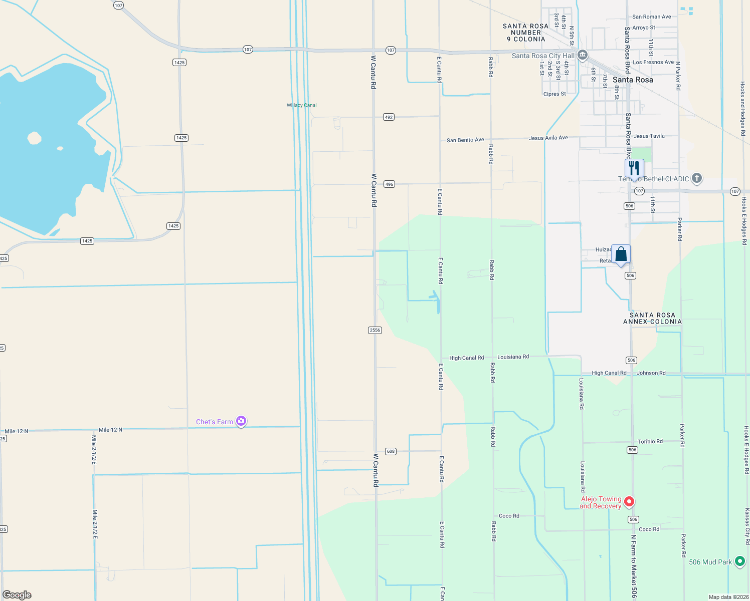 map of restaurants, bars, coffee shops, grocery stores, and more near 22329 Farm to Market Road 2556 in Santa Rosa