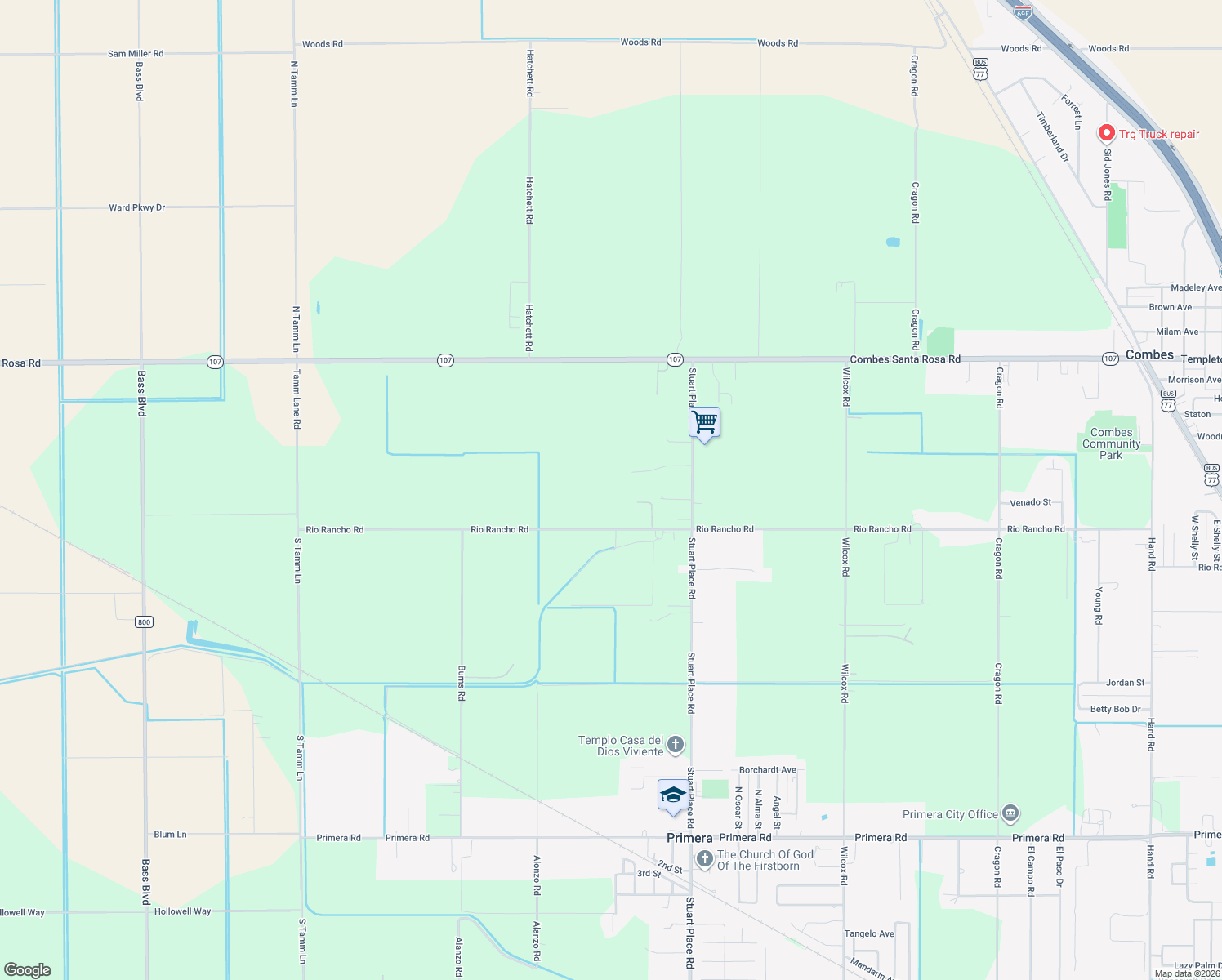 map of restaurants, bars, coffee shops, grocery stores, and more near 16263 Rio Rancho Rd in Harlingen