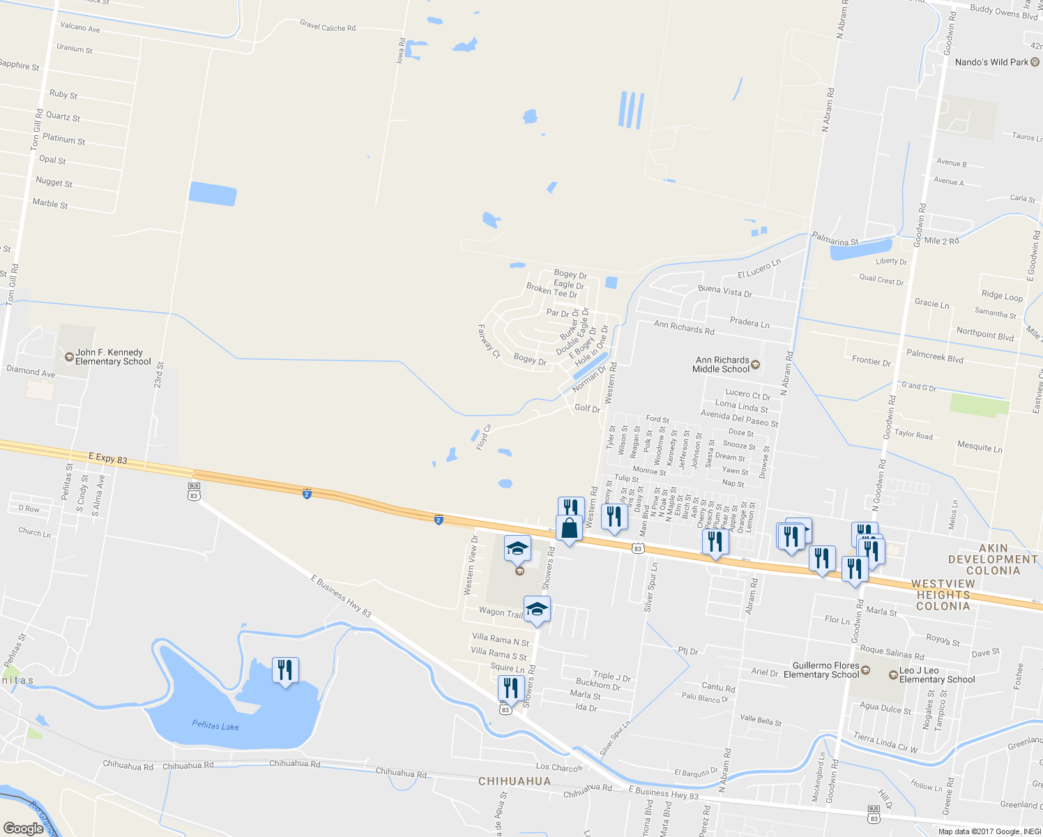 map of restaurants, bars, coffee shops, grocery stores, and more near 7438 Golf Drive in Mission