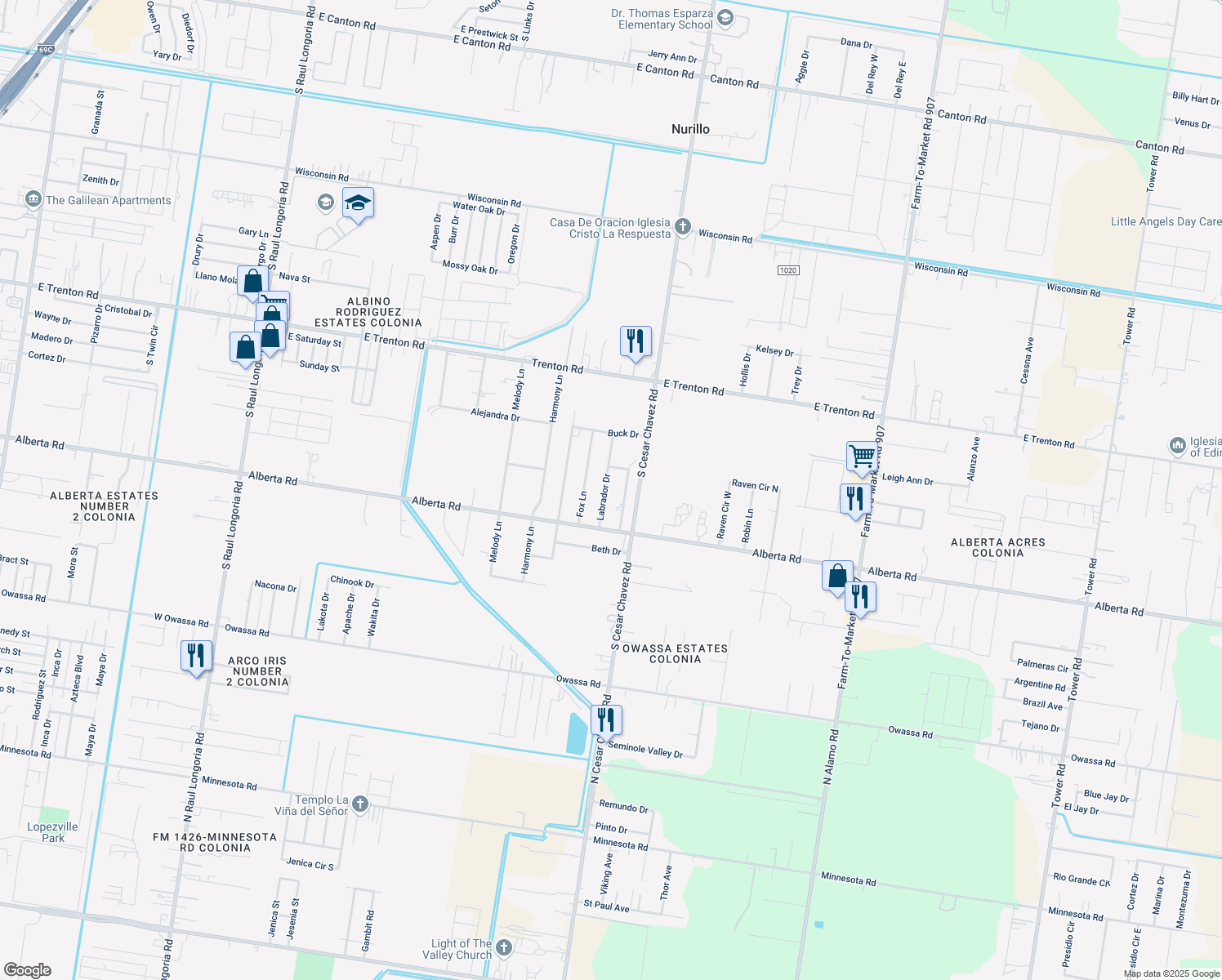map of restaurants, bars, coffee shops, grocery stores, and more near 4906 Labrador Drive in Edinburg