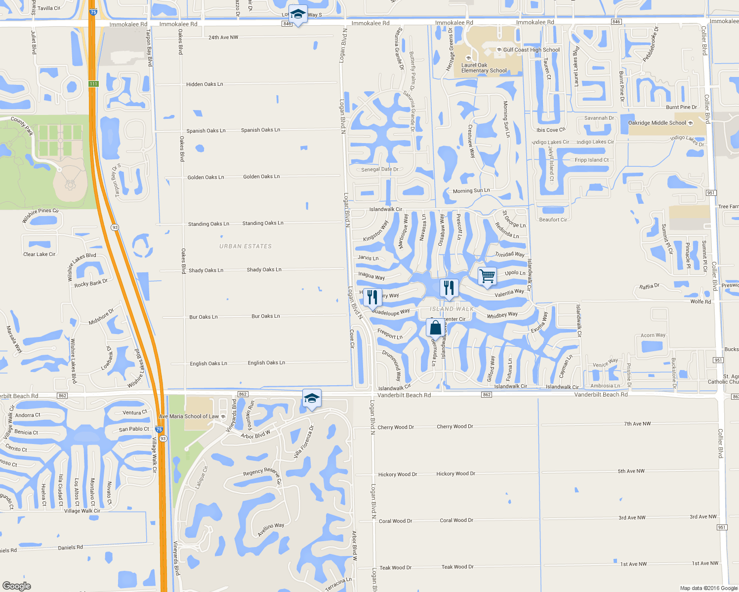map of restaurants, bars, coffee shops, grocery stores, and more near 5230 Hawkesbury Way in Naples