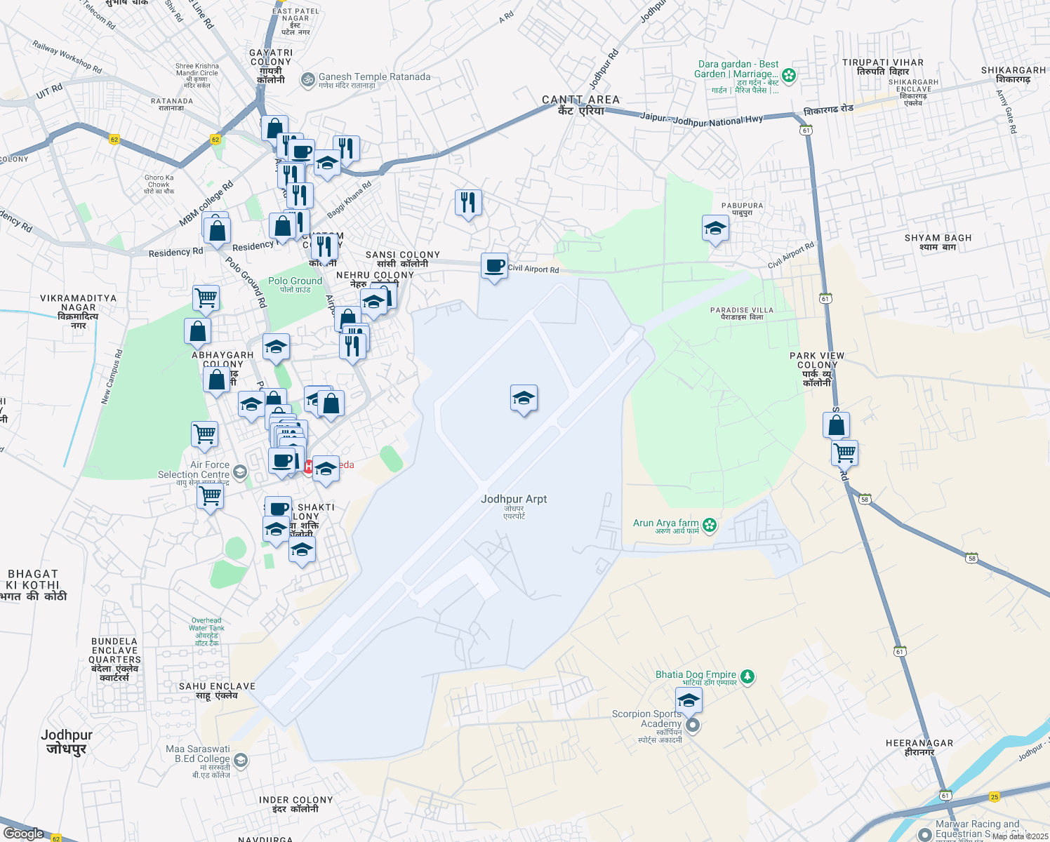 map of restaurants, bars, coffee shops, grocery stores, and more near in Jodhpur