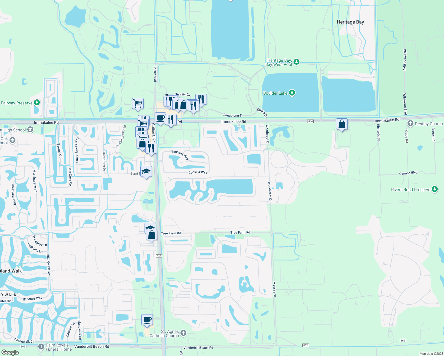 map of restaurants, bars, coffee shops, grocery stores, and more near 2094 Crystal Lake Drive in Naples