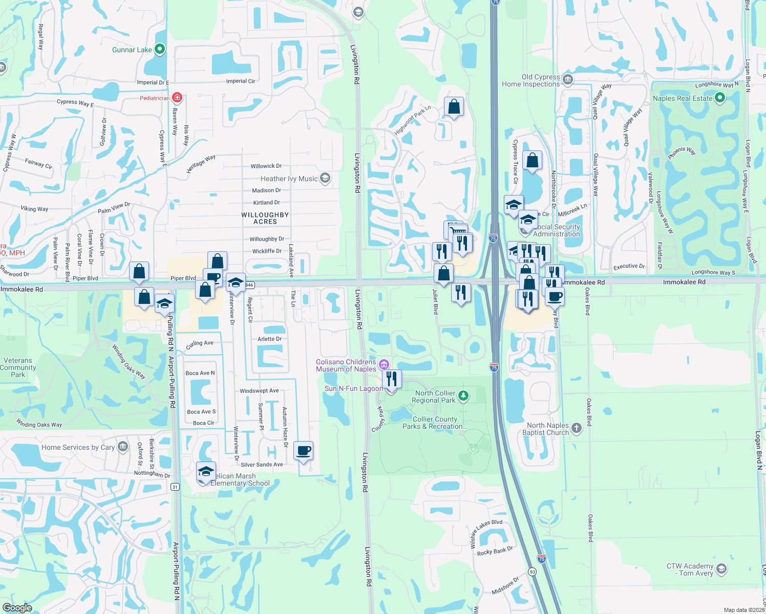 map of restaurants, bars, coffee shops, grocery stores, and more near 4901-4947 Sandra Bay Drive in Naples