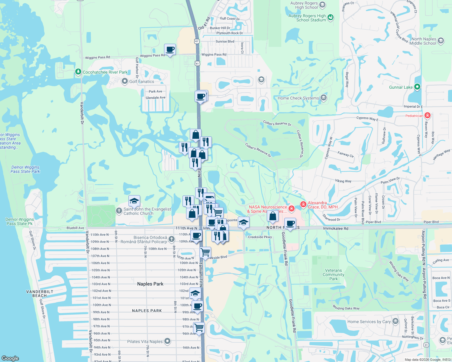 map of restaurants, bars, coffee shops, grocery stores, and more near 896 Barcarmil Way in Naples