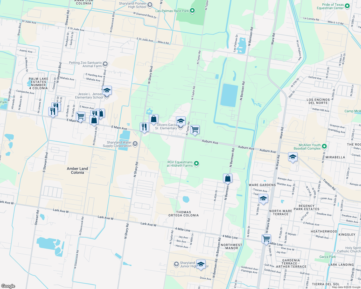 map of restaurants, bars, coffee shops, grocery stores, and more near 6221 N Taylor Rd in Mission