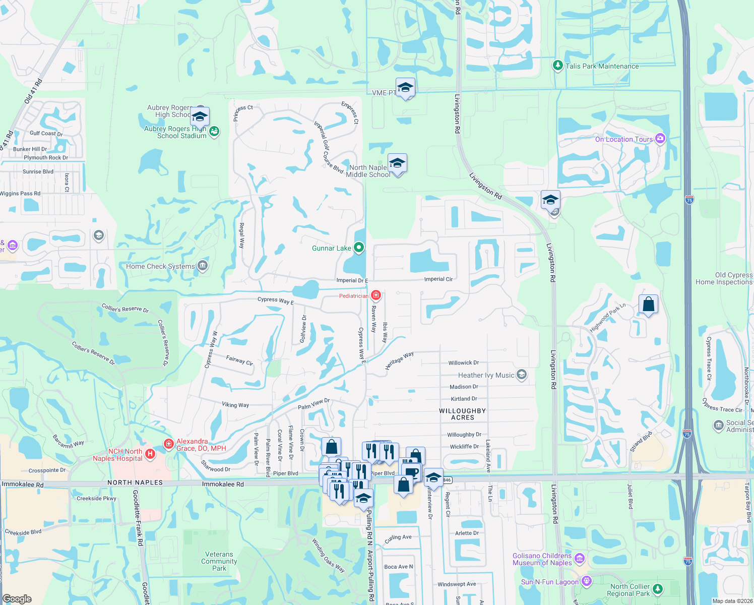map of restaurants, bars, coffee shops, grocery stores, and more near 528 Raven Way in Naples