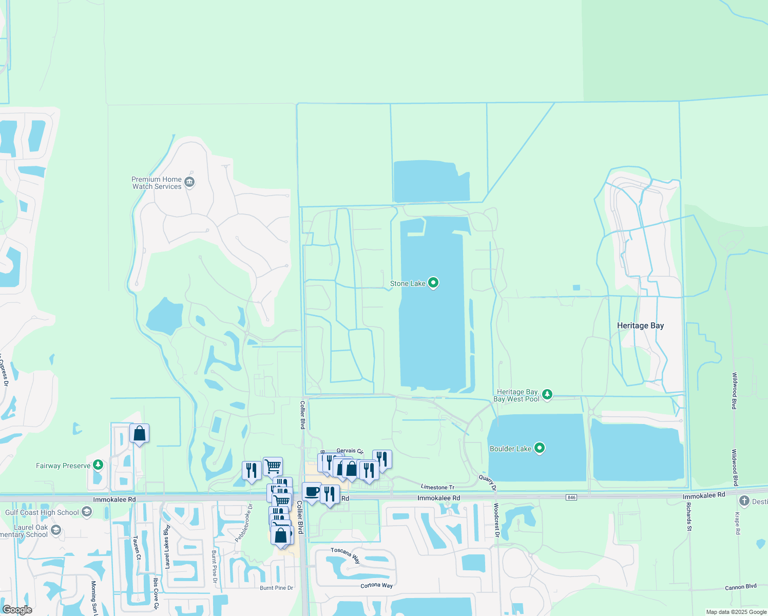 map of restaurants, bars, coffee shops, grocery stores, and more near 9336 Granite Court in Naples
