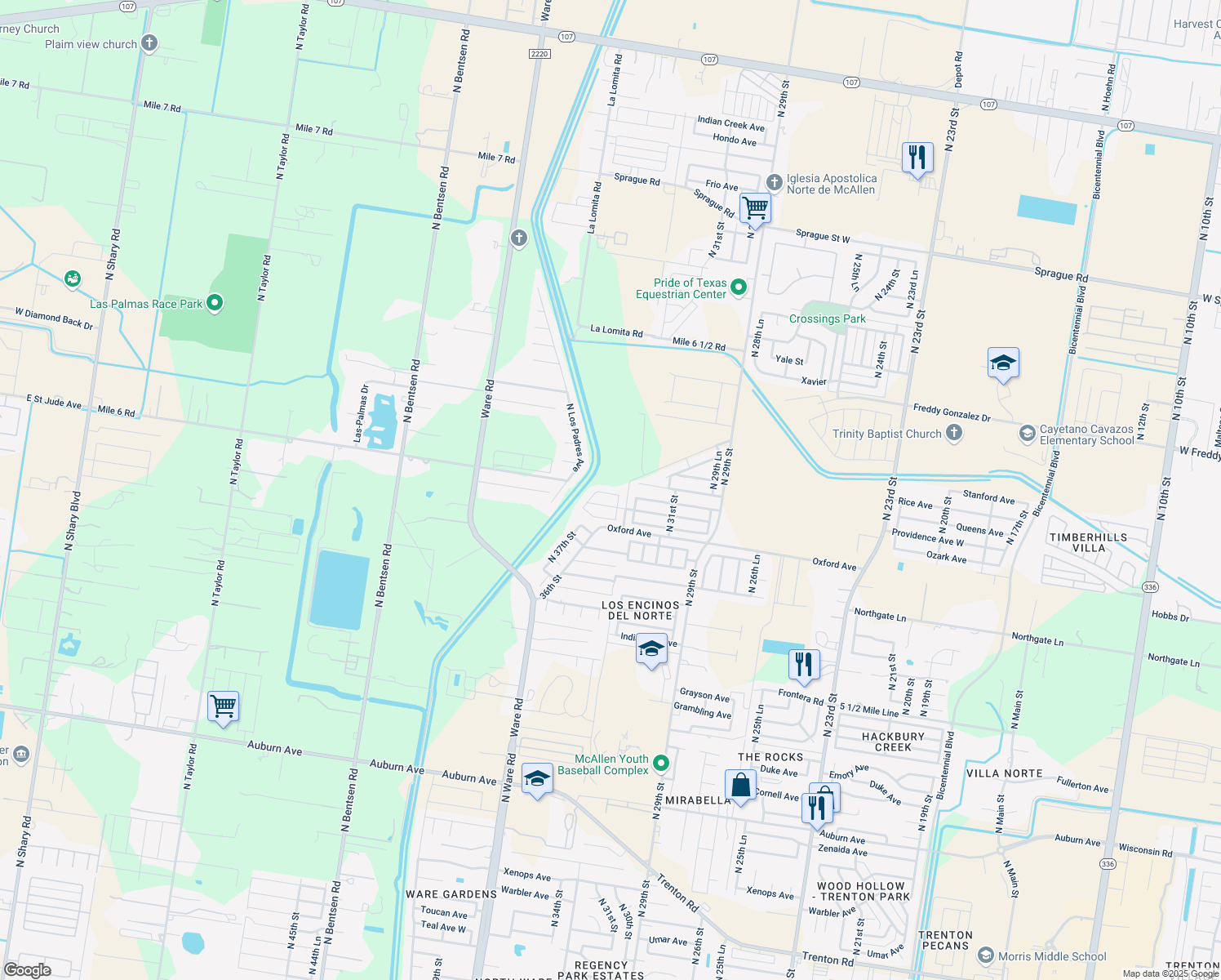 map of restaurants, bars, coffee shops, grocery stores, and more near 3312 Providence Avenue in McAllen