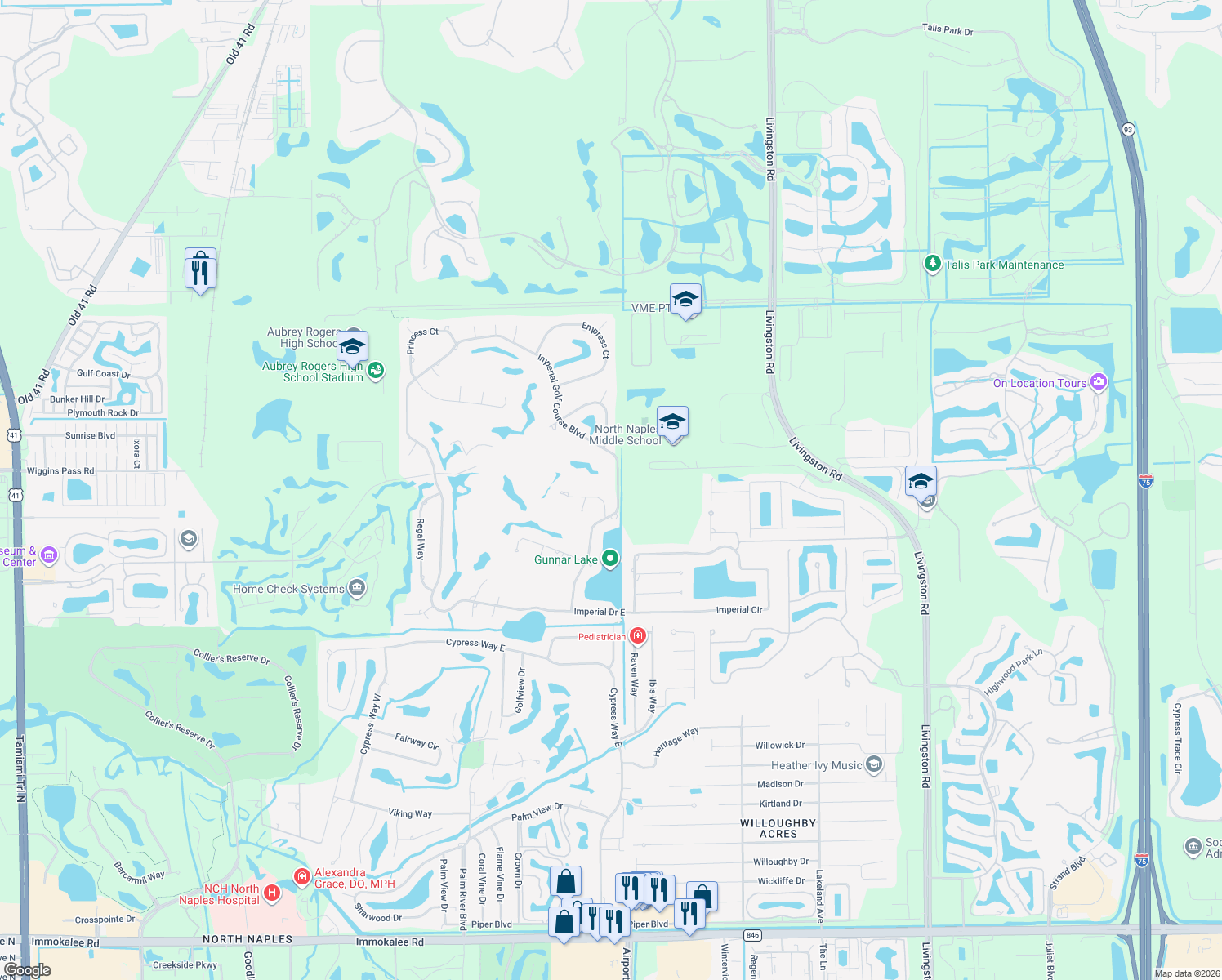 map of restaurants, bars, coffee shops, grocery stores, and more near 2002 Imperial Golf Course Boulevard in Naples
