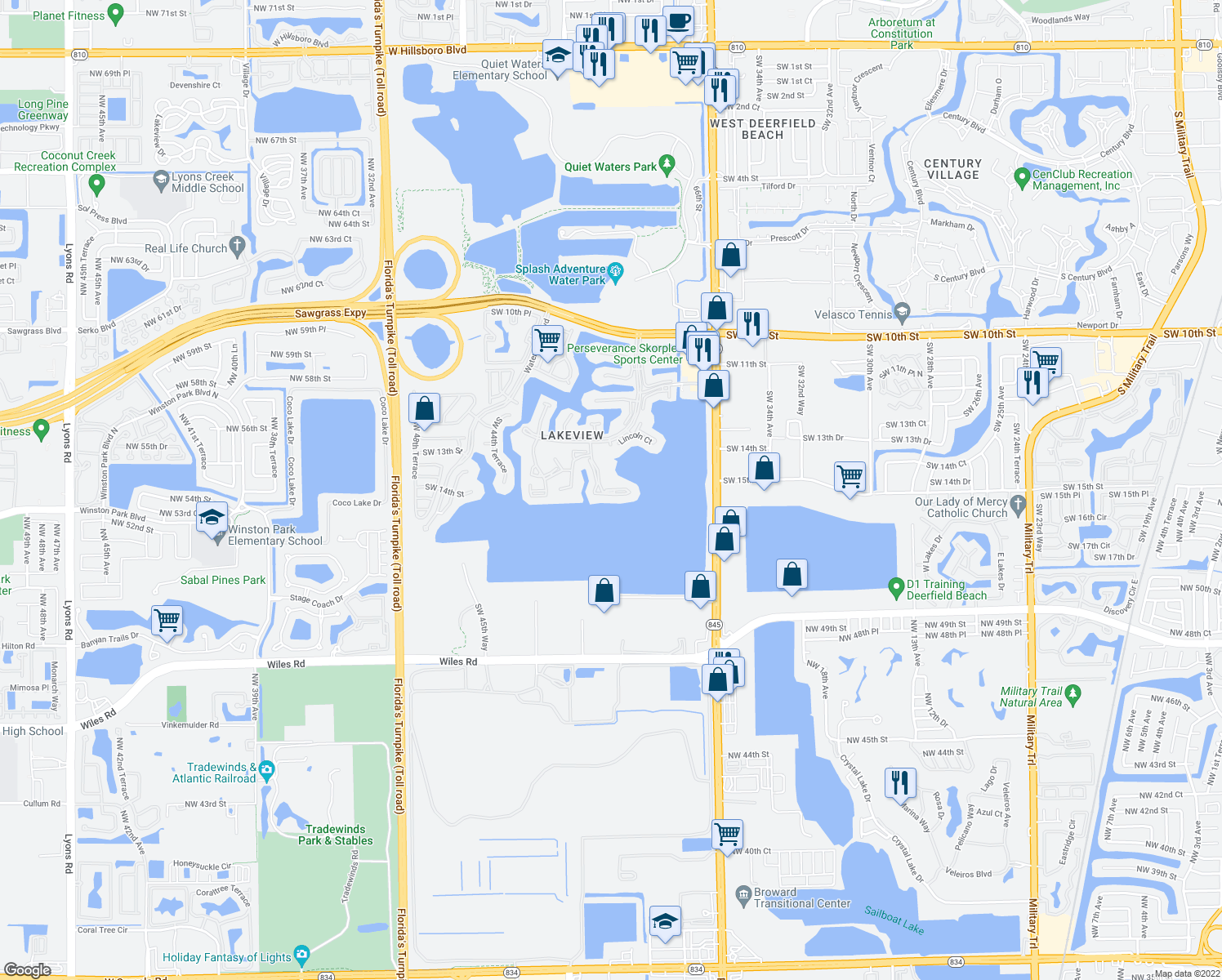 map of restaurants, bars, coffee shops, grocery stores, and more near 808 Republic Court in Deerfield Beach